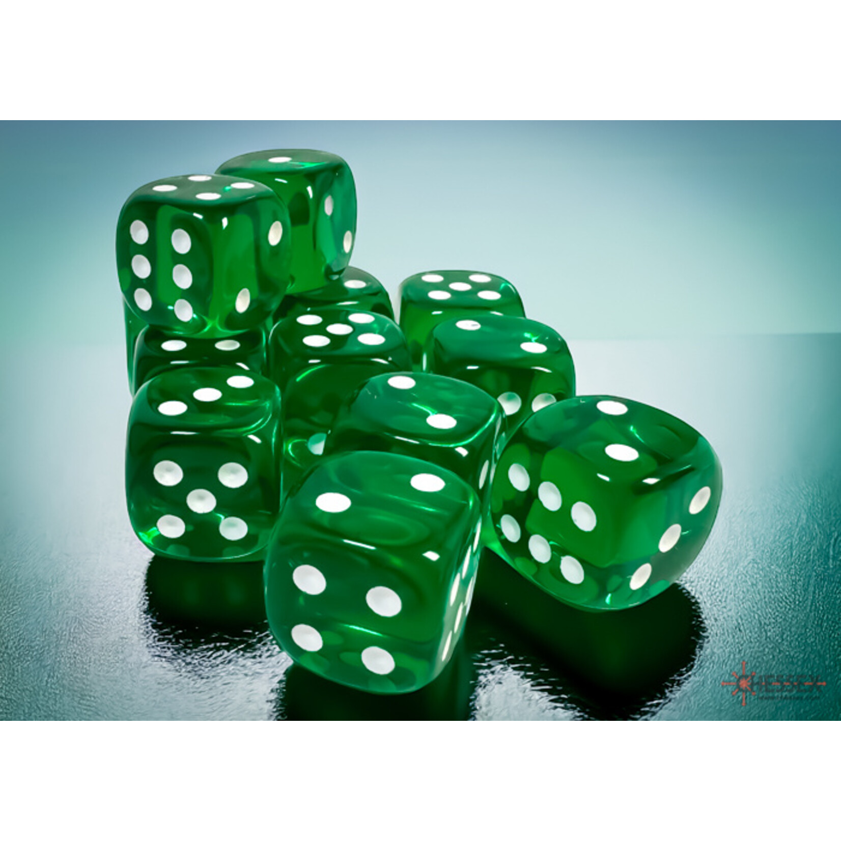 Chessex Translucent Green/white 16mm d6 Dice Block (12 dice)