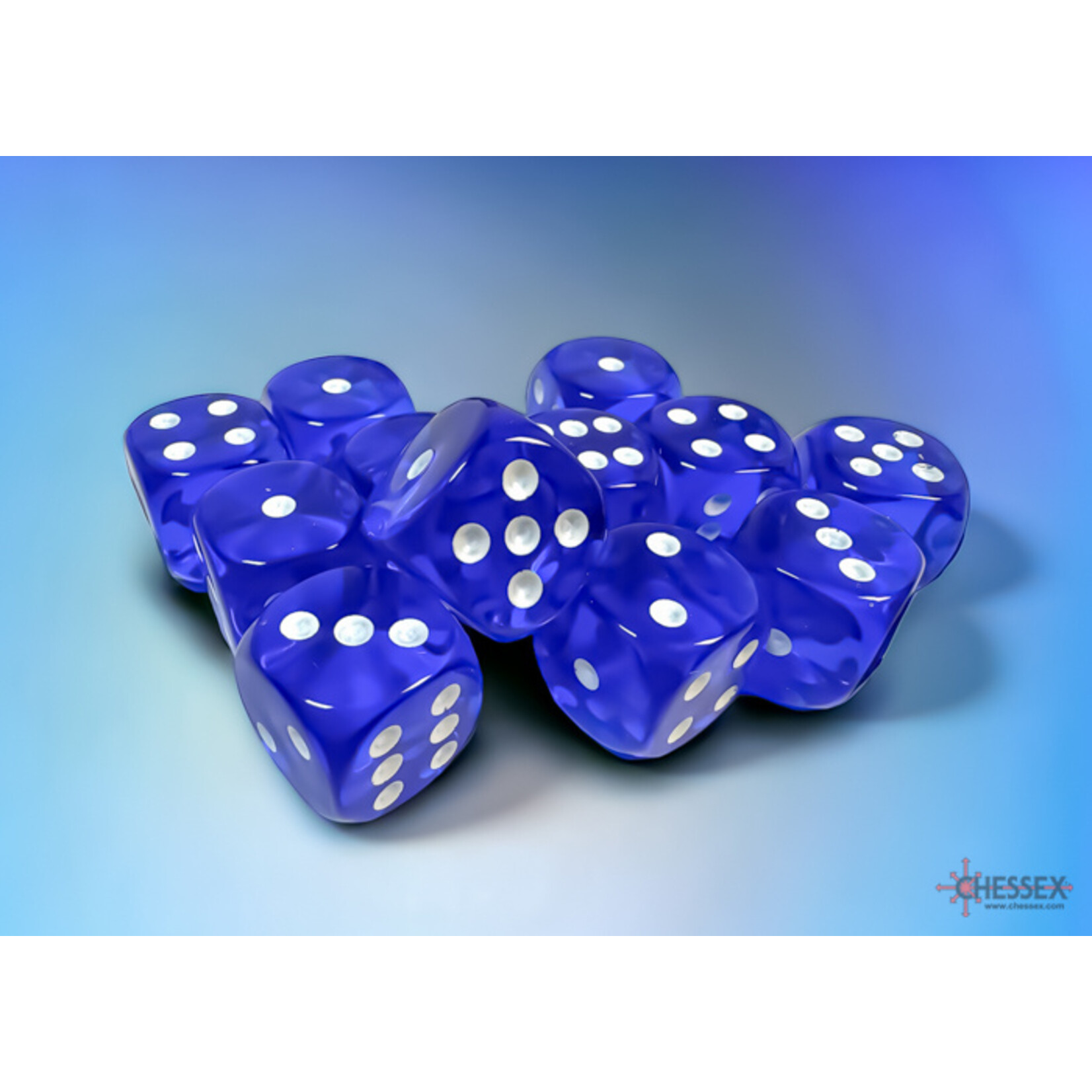 Chessex Translucent Blue/white 16mm d6 Dice Block (12 dice)