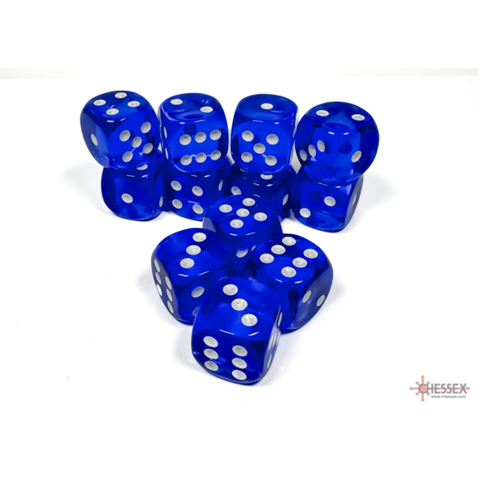 Chessex Translucent Blue/white 16mm d6 Dice Block (12 dice)