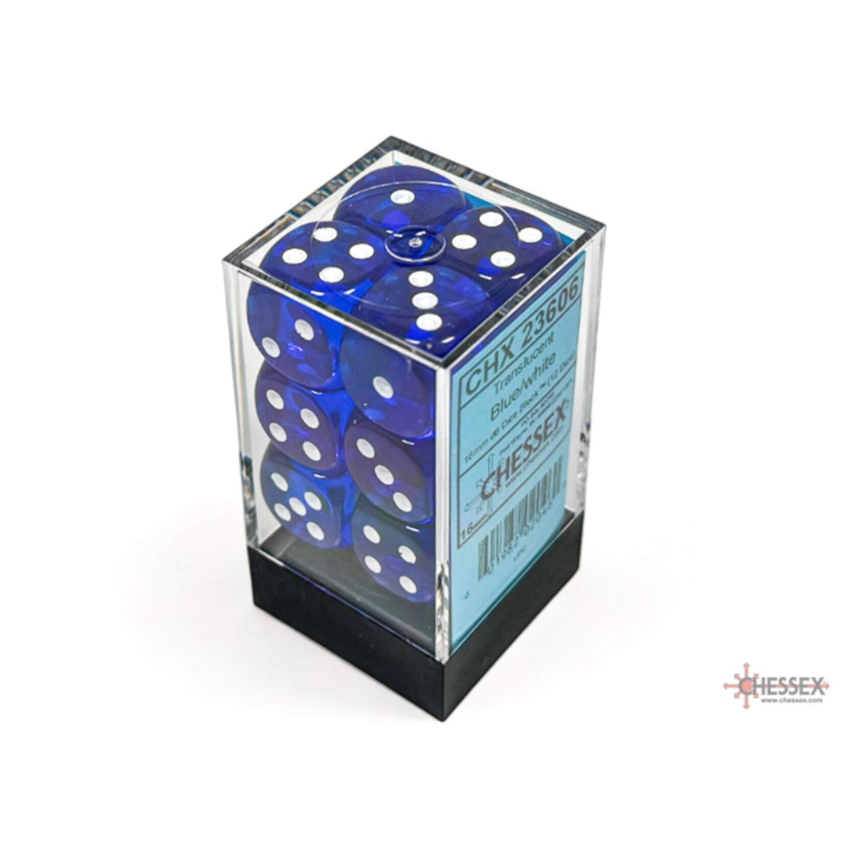 Chessex Translucent Blue/white 16mm d6 Dice Block (12 dice)