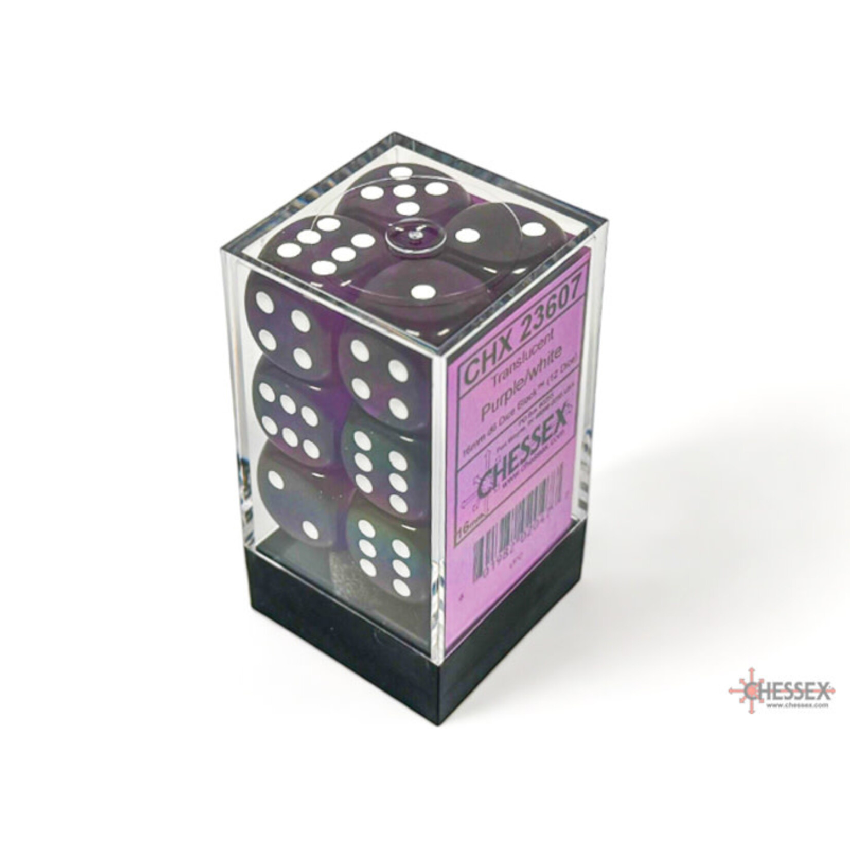 Chessex Translucent Purple/white 16mm d6 Dice Block (12 dice)