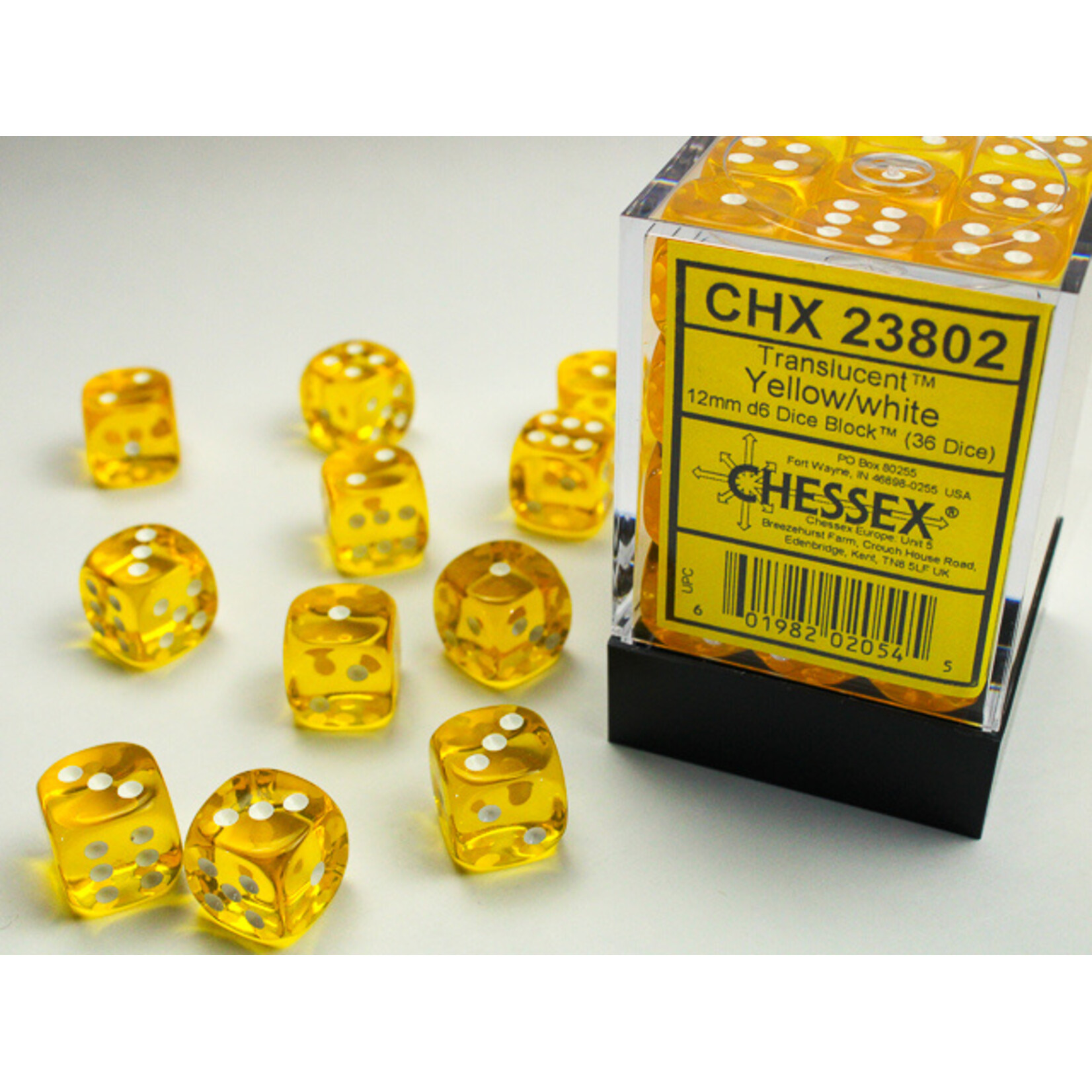 Chessex Translucent Yellow/white 12mm d6 Dice Block (36 dice)