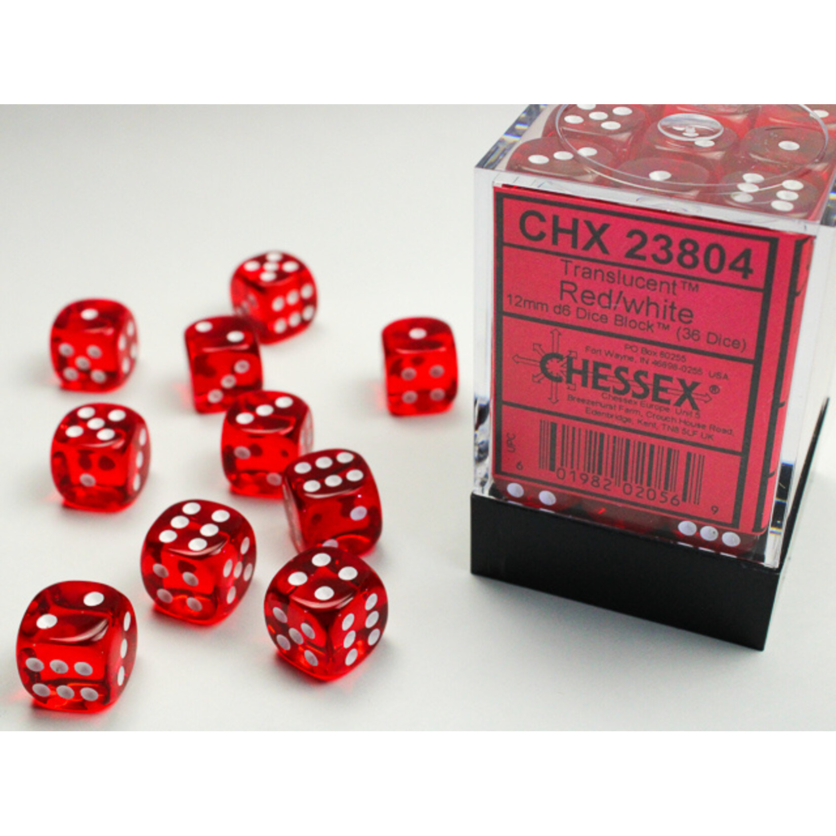 Chessex Translucent Red/white 12mm d6 Dice Block (36 dice)