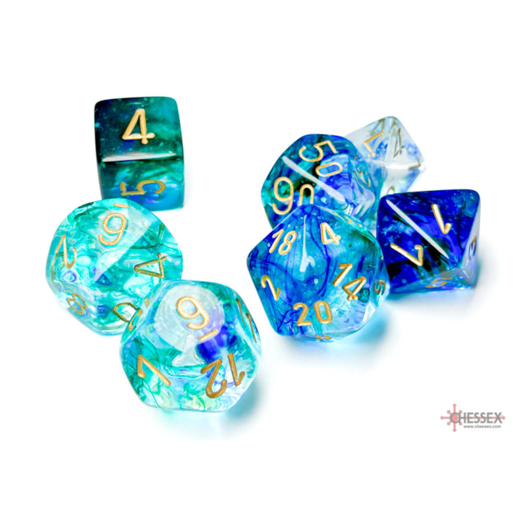 Chessex Nebula Oceanic/gold Luminary Polyhedral 7-Dice Set