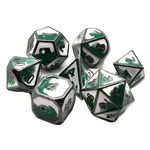 Old School Dice Old School 7 Piece DnD RPG Metal Dice Set: Dragon Forged - Green & White w/ Black Nickel