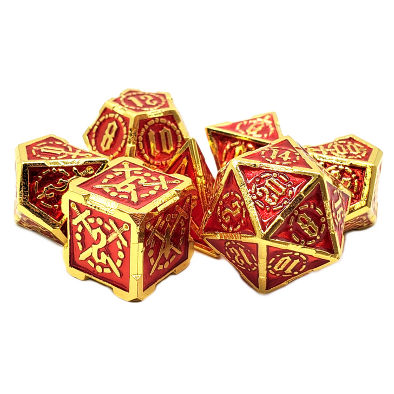 Old School Dice Old School 7 Piece DnD RPG Metal Dice Set: Knights of the Round Table - Red w/ Gold - New