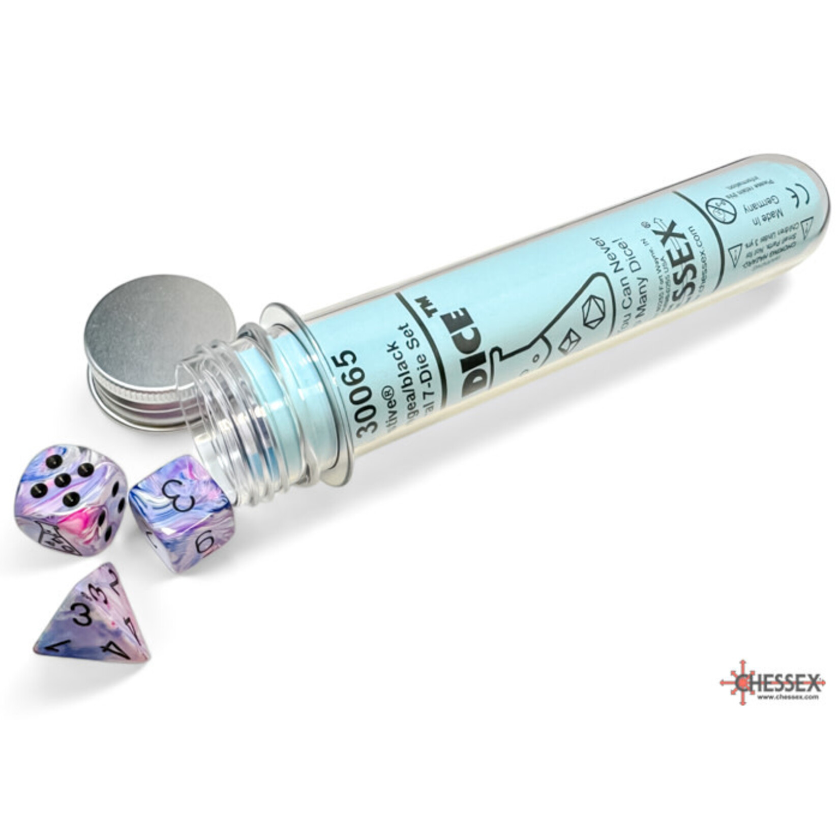 Chessex Festive Hydrangea/black Polyhedral 7-Dice Set (with bonus die)