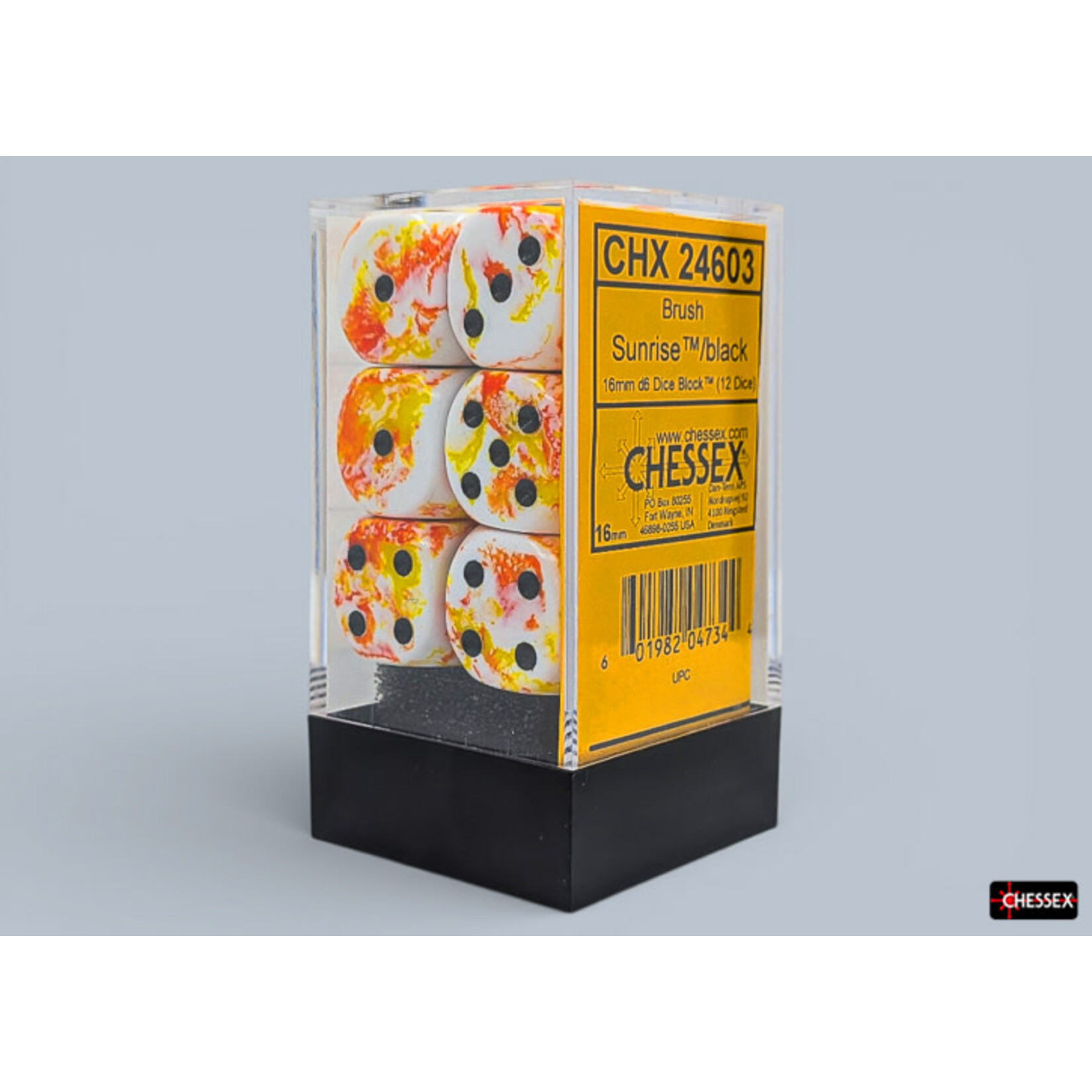 Chessex Brush Sunrise/black 16mm d6 Dice Block (12 dice)