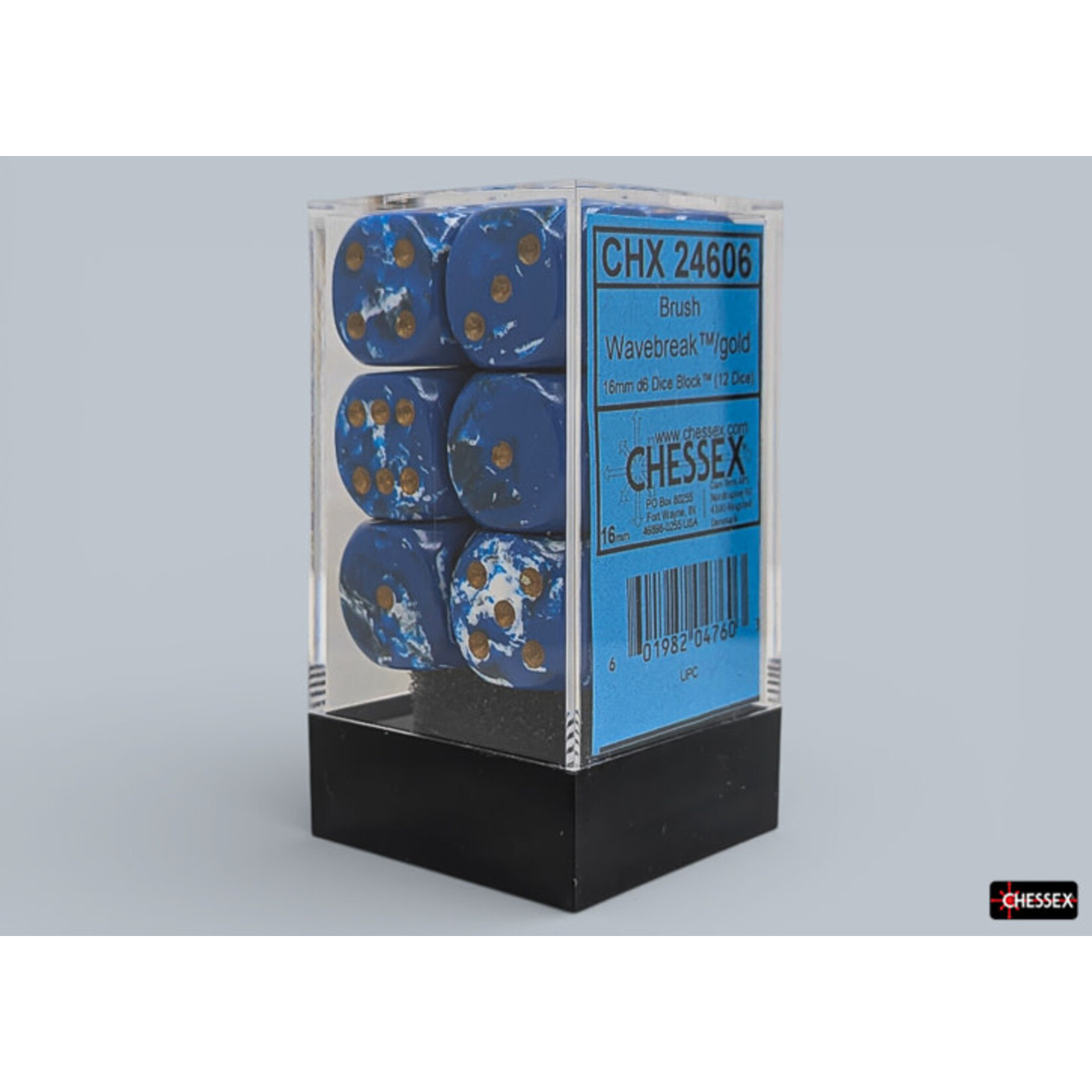 Chessex Brush Wavebreak/gold 16mm d6 Dice Block (12 dice)