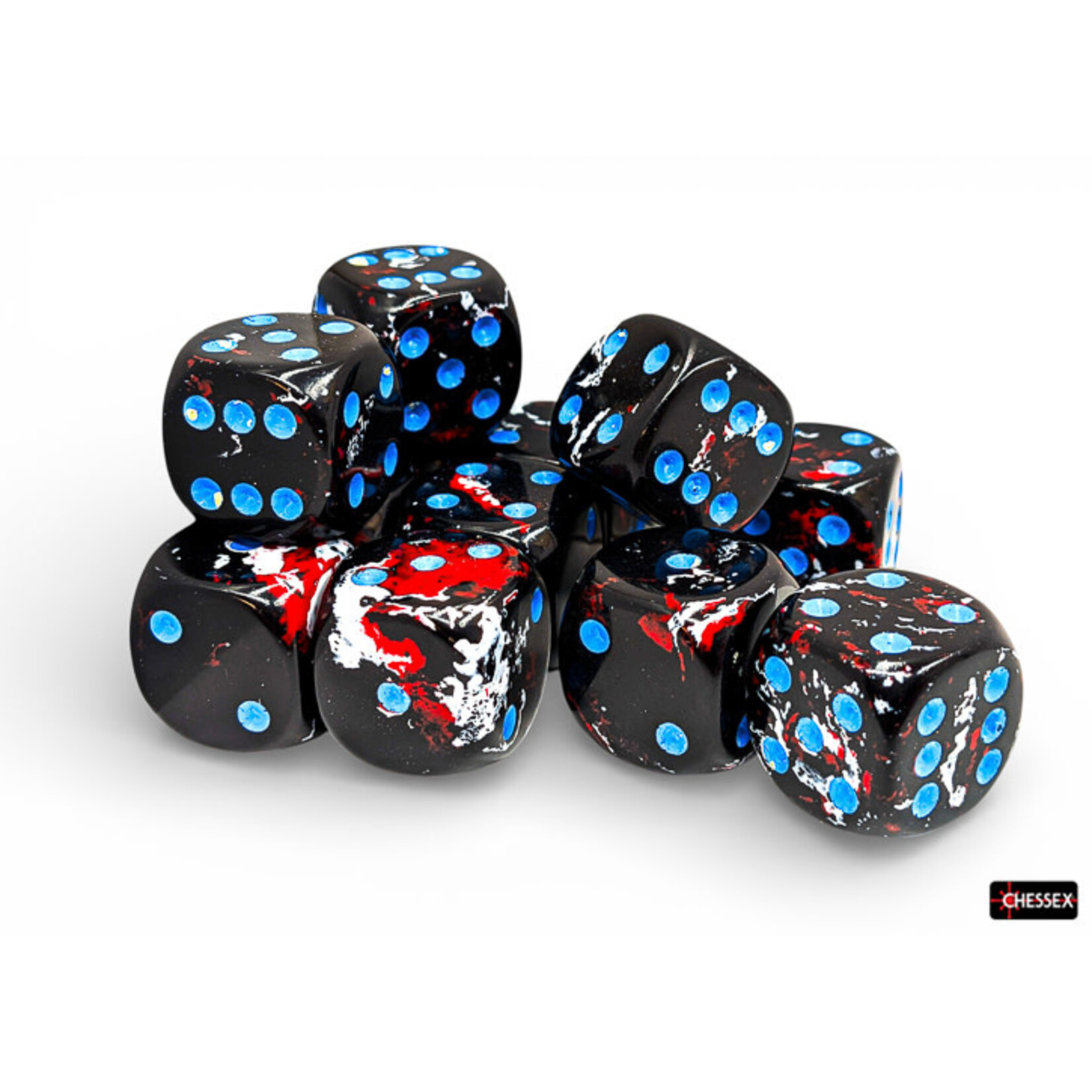 Chessex Brush Dark Side/blue 16mm d6 Dice Block (12 dice)