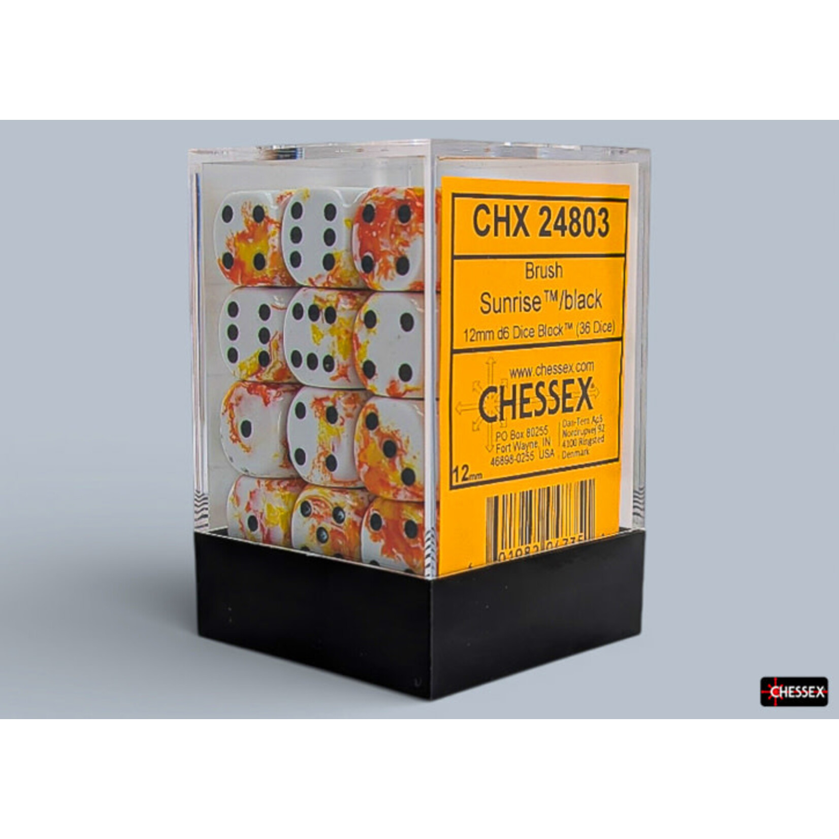 Chessex Brush Sunrise/black 12mm d6 Dice Block (36 dice)