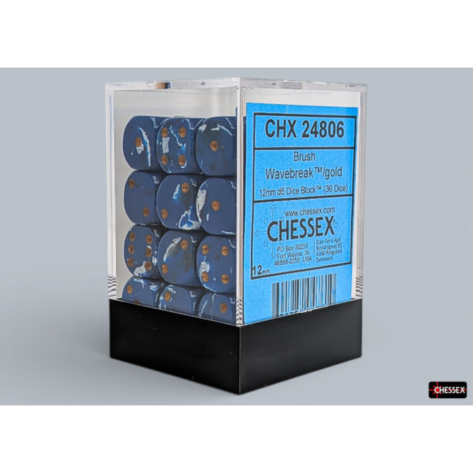 Chessex Brush Wavebreak/gold 12mm d6 Dice Block (36 dice)