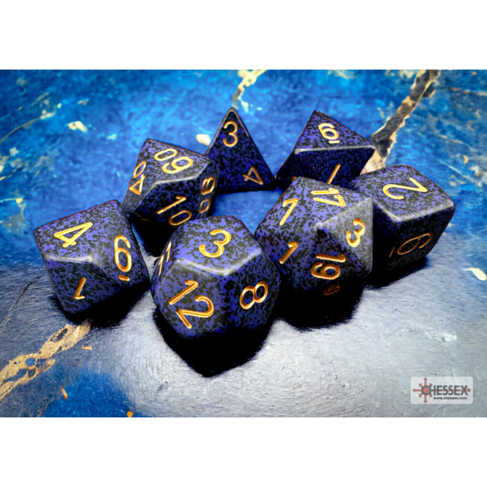 Chessex Speckled Golden Cobalt Polyhedral 7-Dice Set