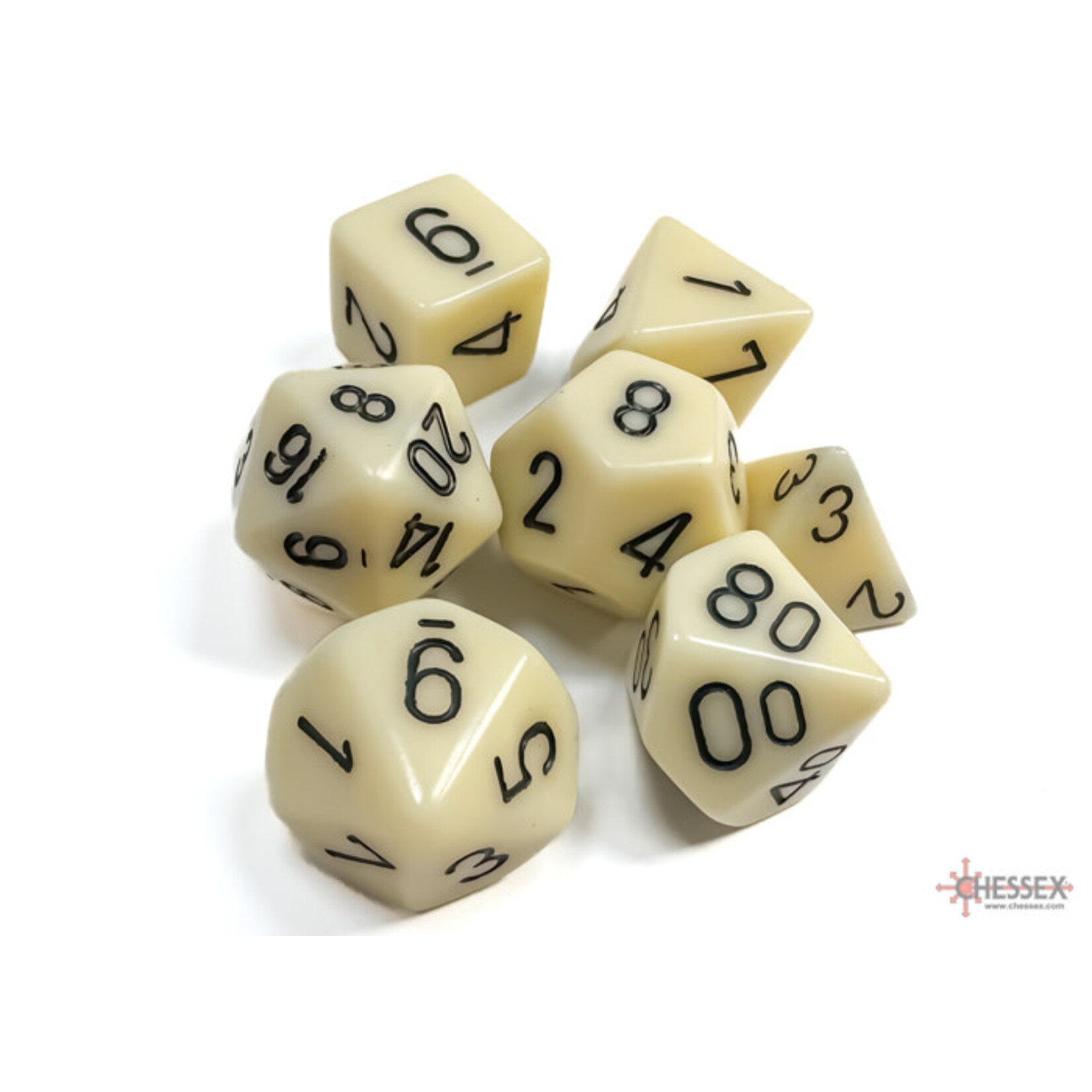 Chessex Opaque Ivory/black Polyhedral 7-Dice Set