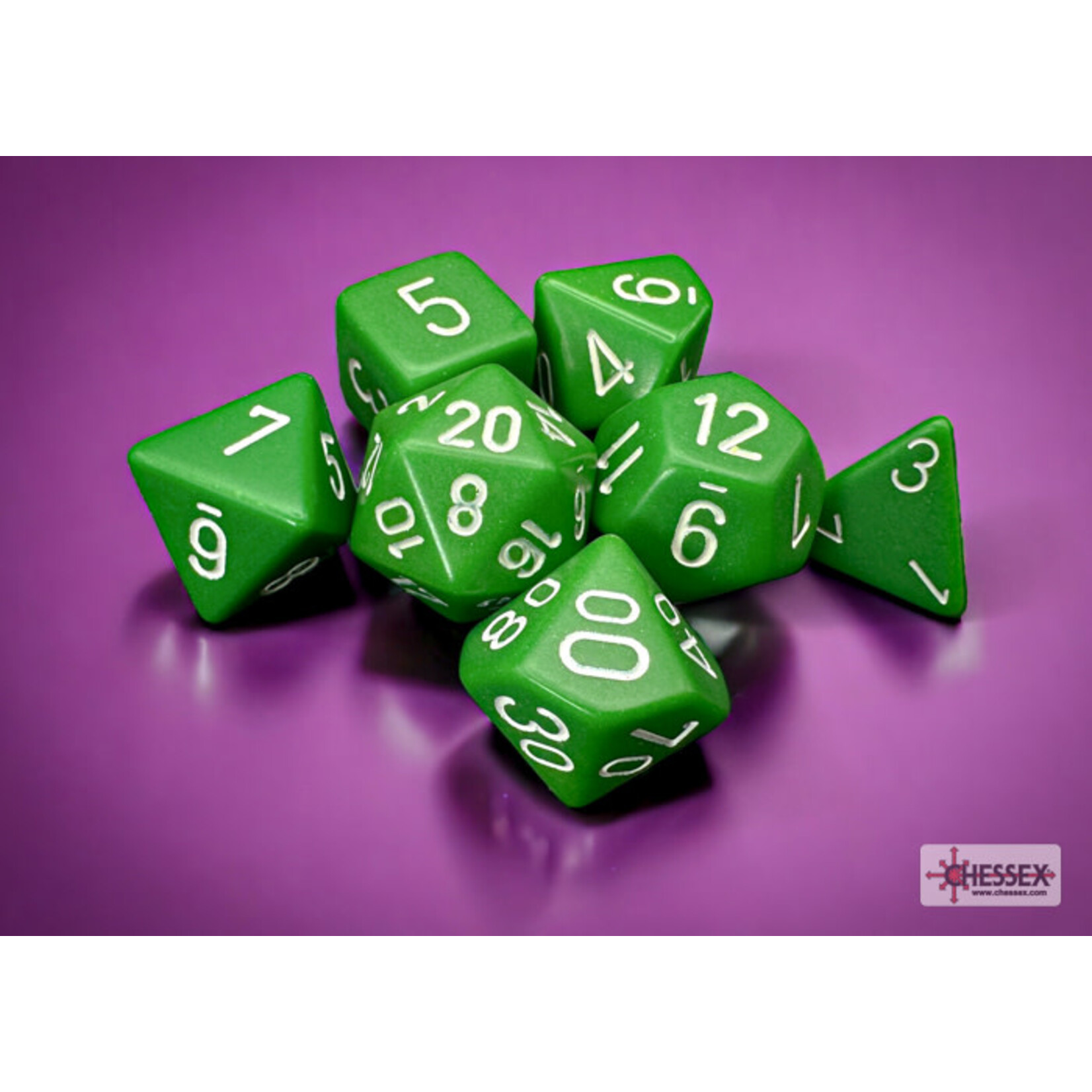 Chessex Opaque Poly Green/White (7)