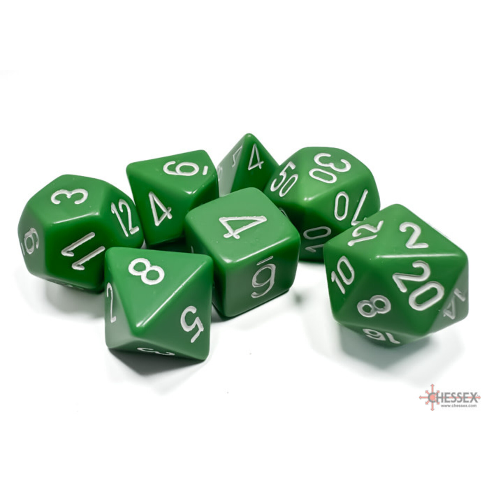 Chessex Opaque Poly Green/White (7)
