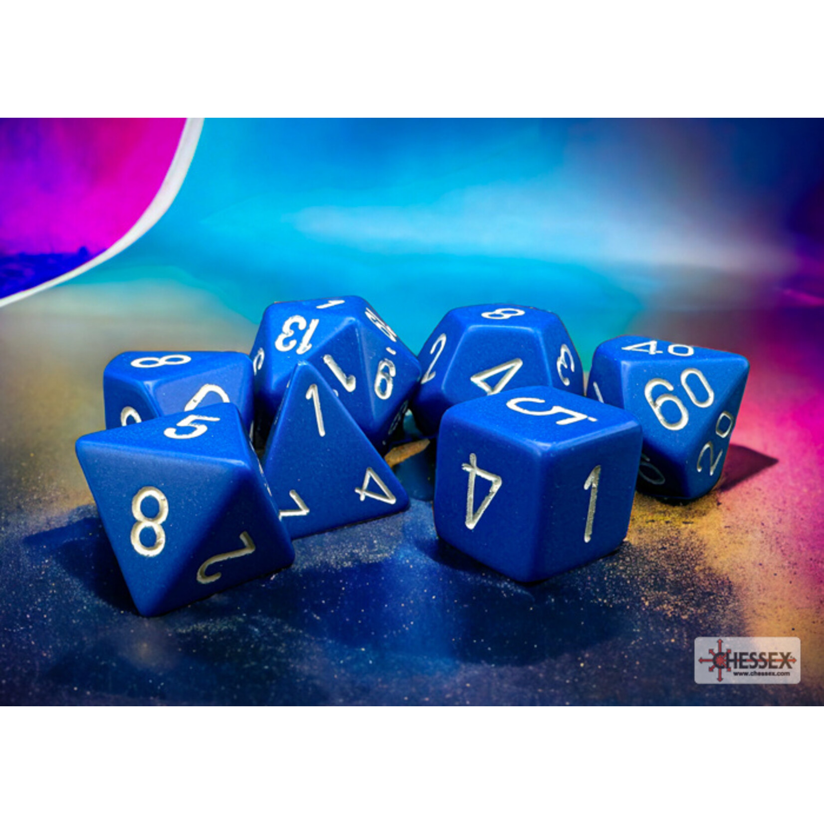 Chessex Opaque Blue/white Polyhedral 7-Dice Set