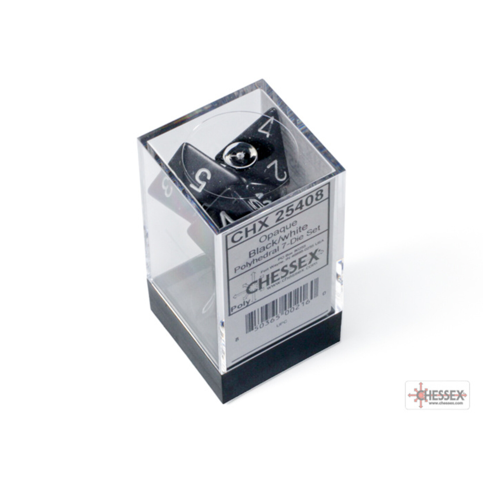 Chessex Opaque Black/white Polyhedral 7-Dice Set