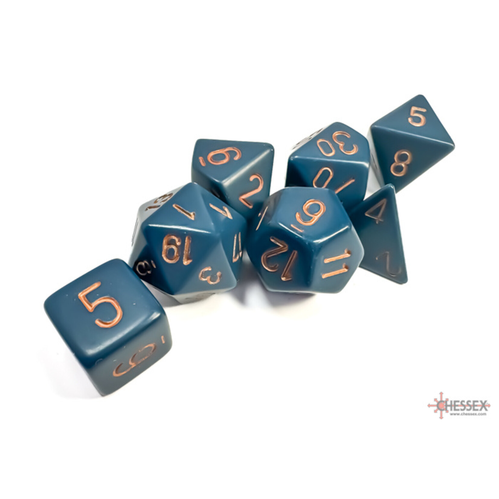 Chessex Opaque Dusty Blue/copper Polyhedral 7-Dice Set