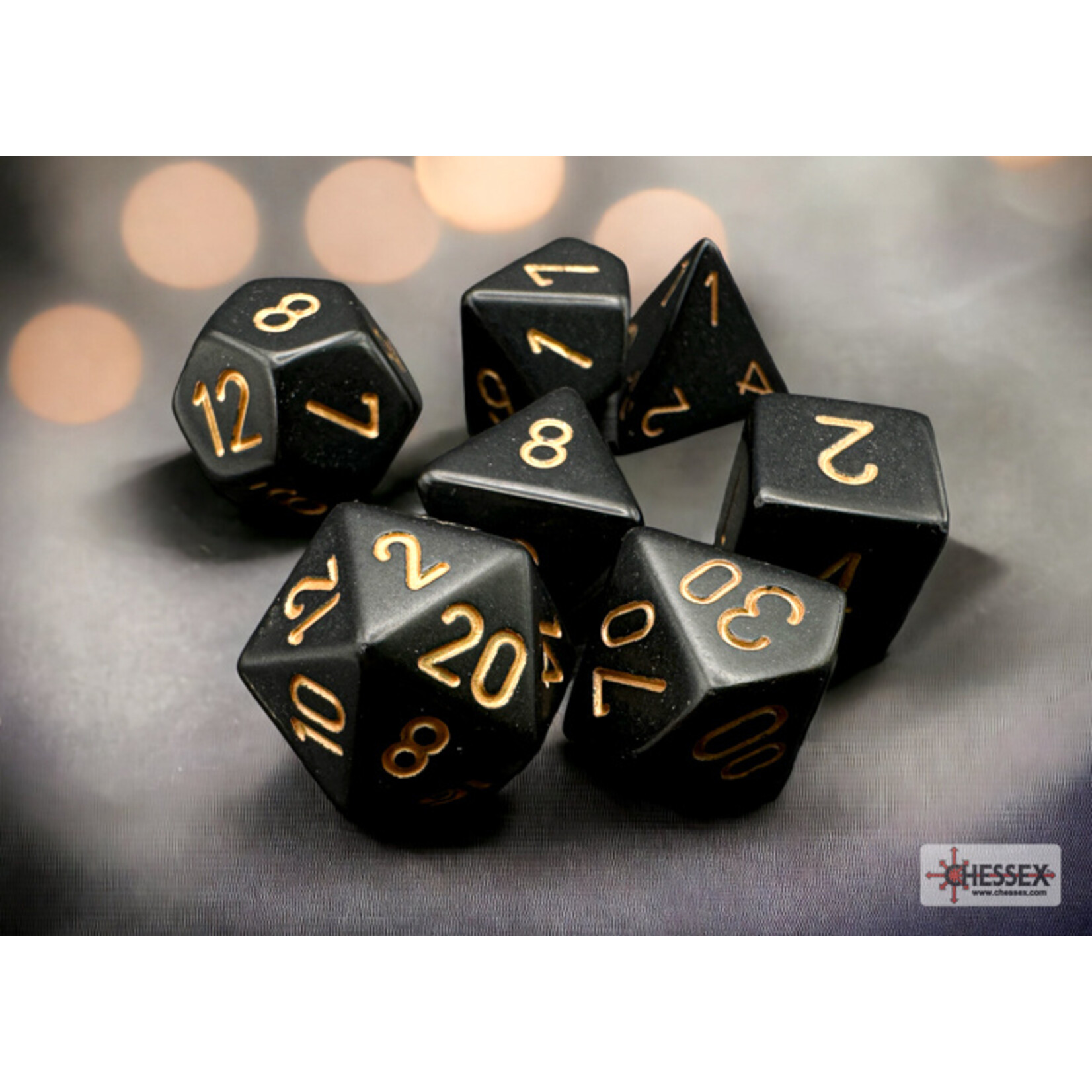 Chessex Opaque Black/gold Polyhedral 7-Dice Set