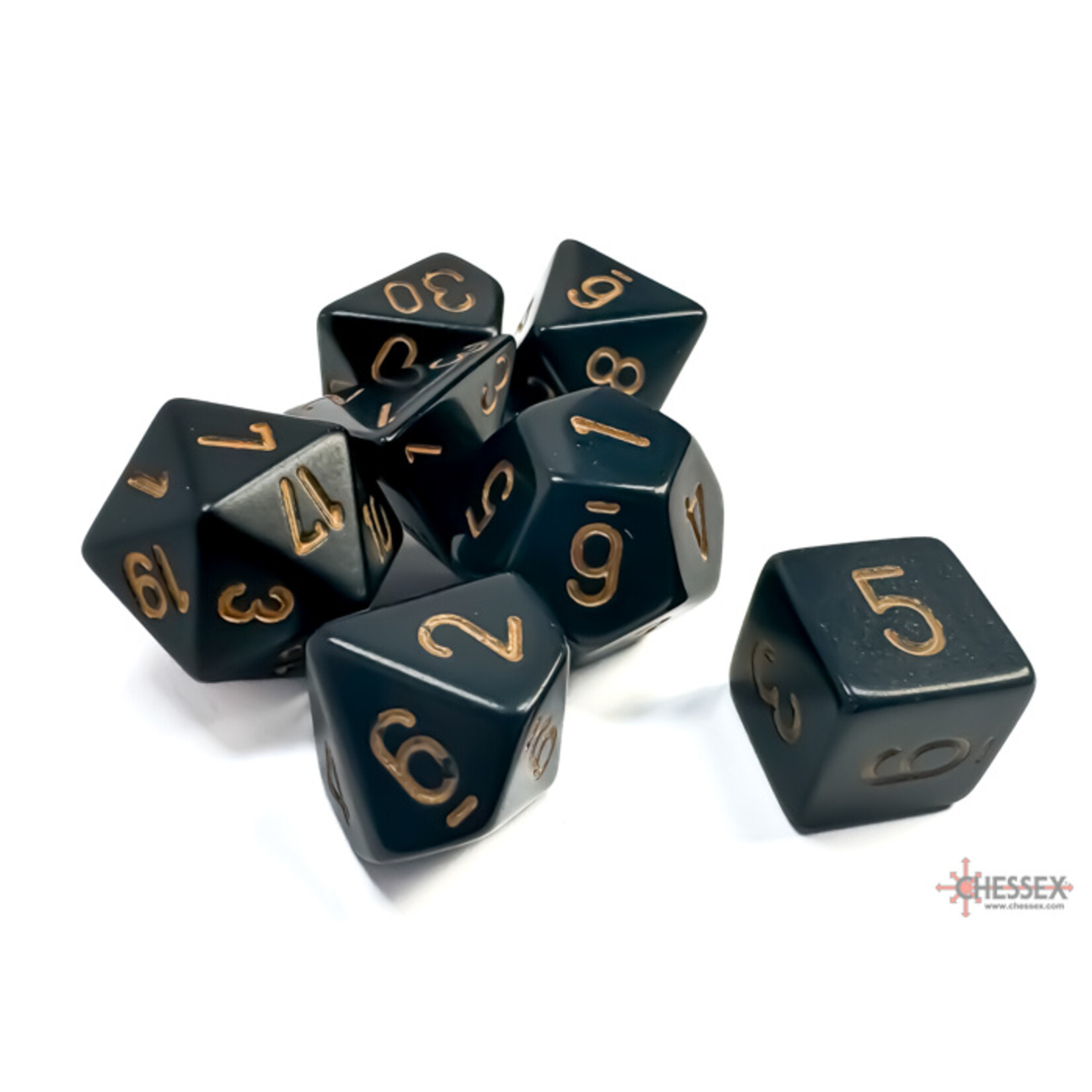 Chessex Opaque Black/gold Polyhedral 7-Dice Set