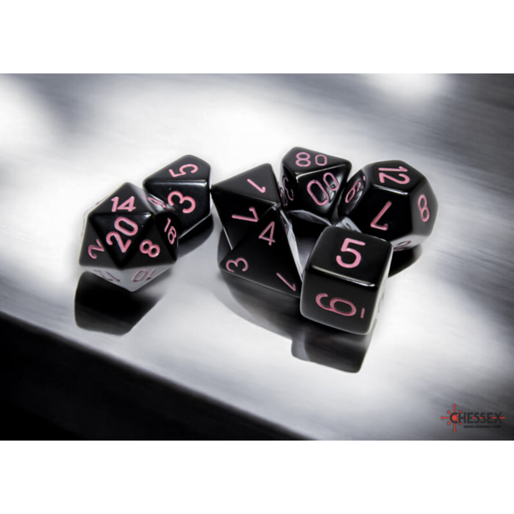 Chessex Opaque Black/pink Polyhedral 7-Dice Set