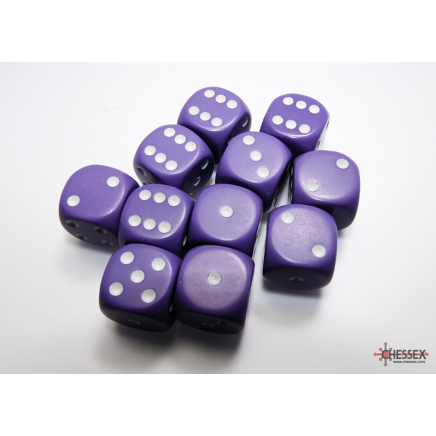 Chessex Opaque Purple/white 16mm d6 Dice Block (12 dice)