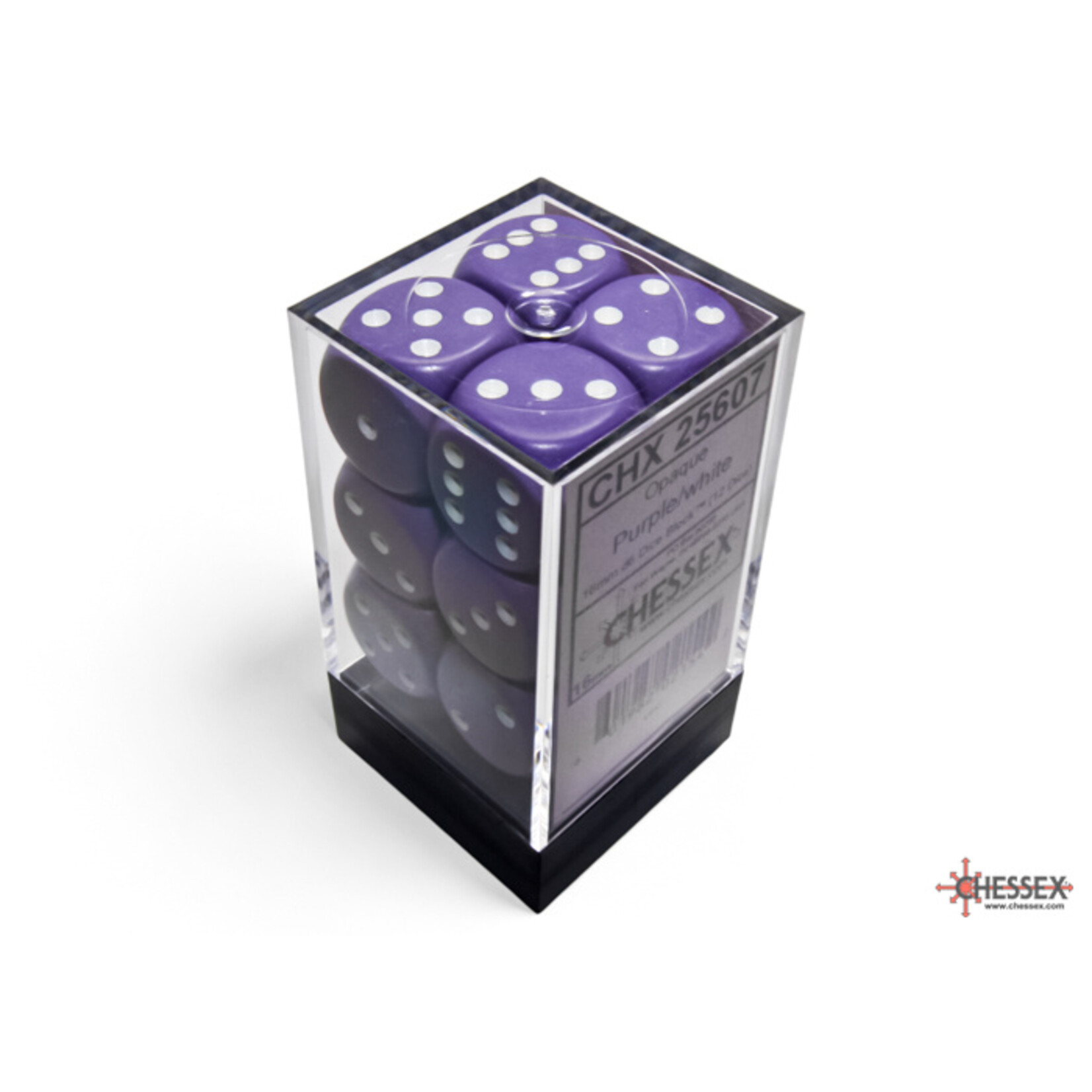 Chessex Opaque Purple/white 16mm d6 Dice Block (12 dice)