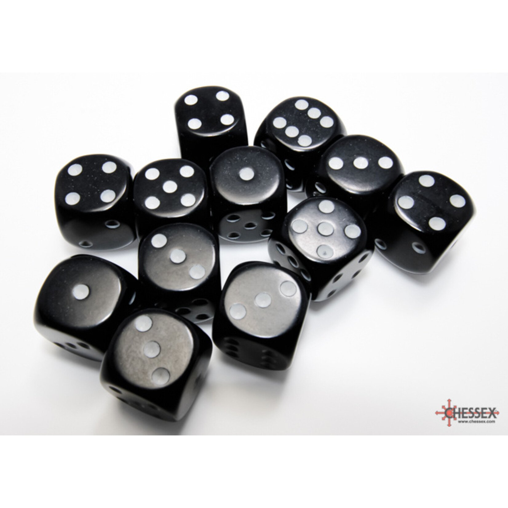 Chessex Opaque Black/white 16mm d6 Dice Block (12 dice)