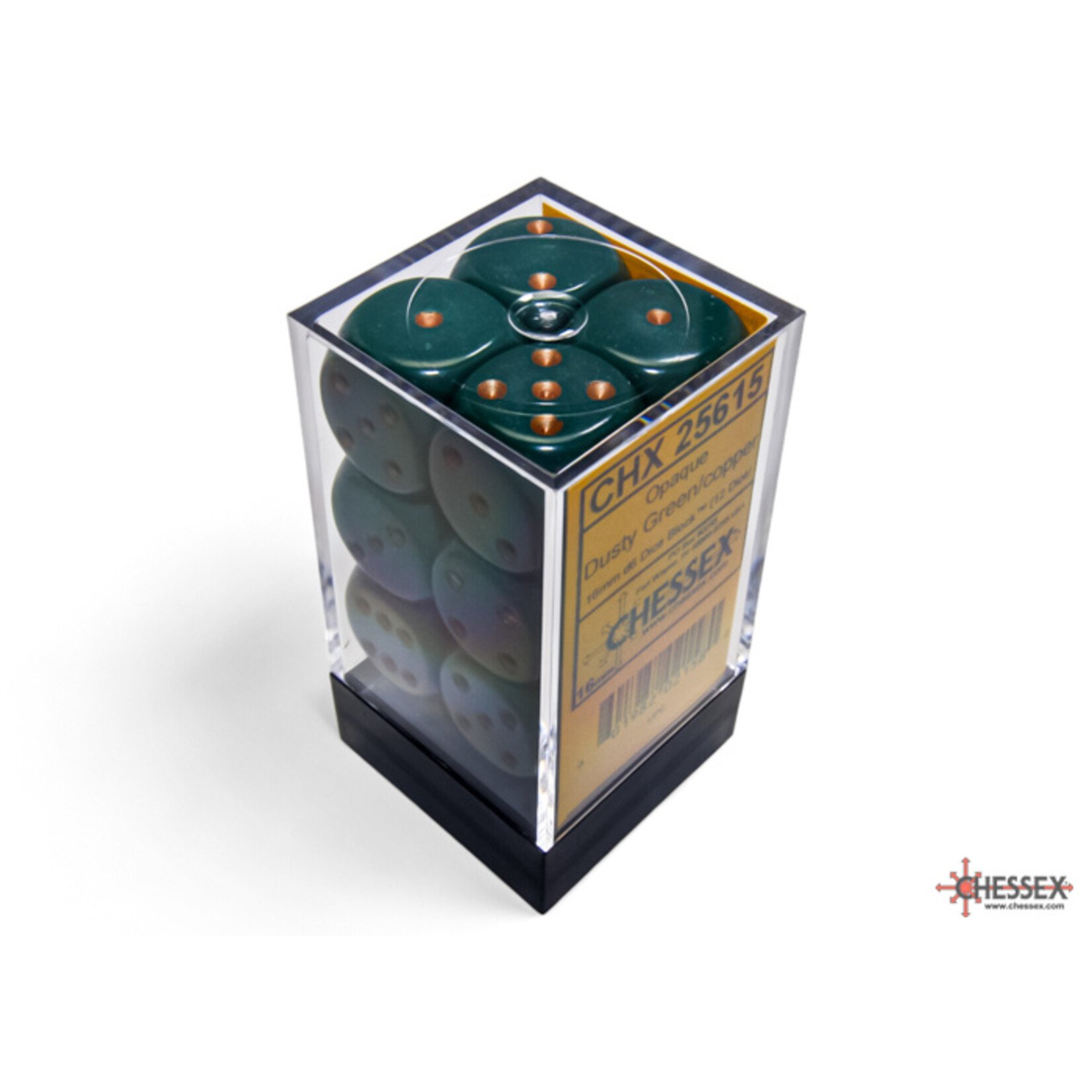 Chessex Opaque Dusty Green/copper 16mm d6 Dice Block (12 dice)