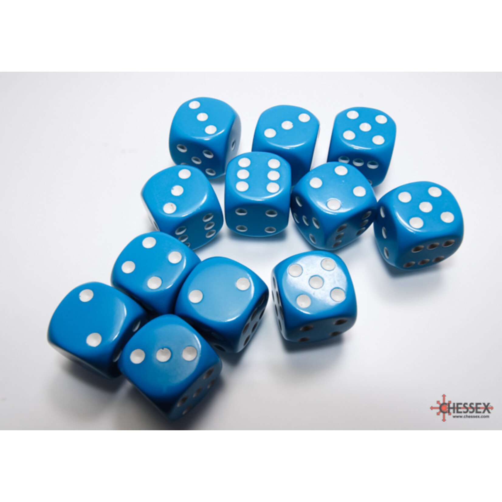 Chessex Opaque Light Blue/white 16mm d6 Dice Block (12 dice)
