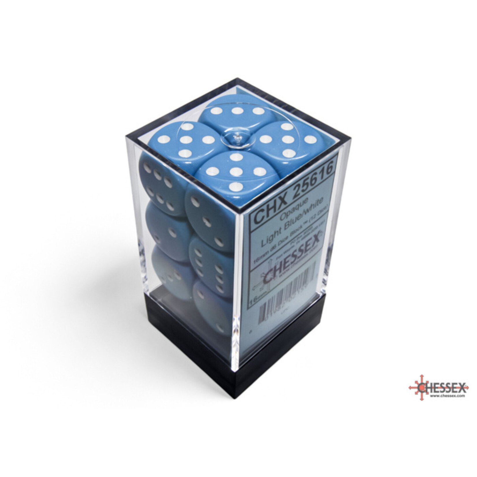 Chessex Opaque Light Blue/white 16mm d6 Dice Block (12 dice)