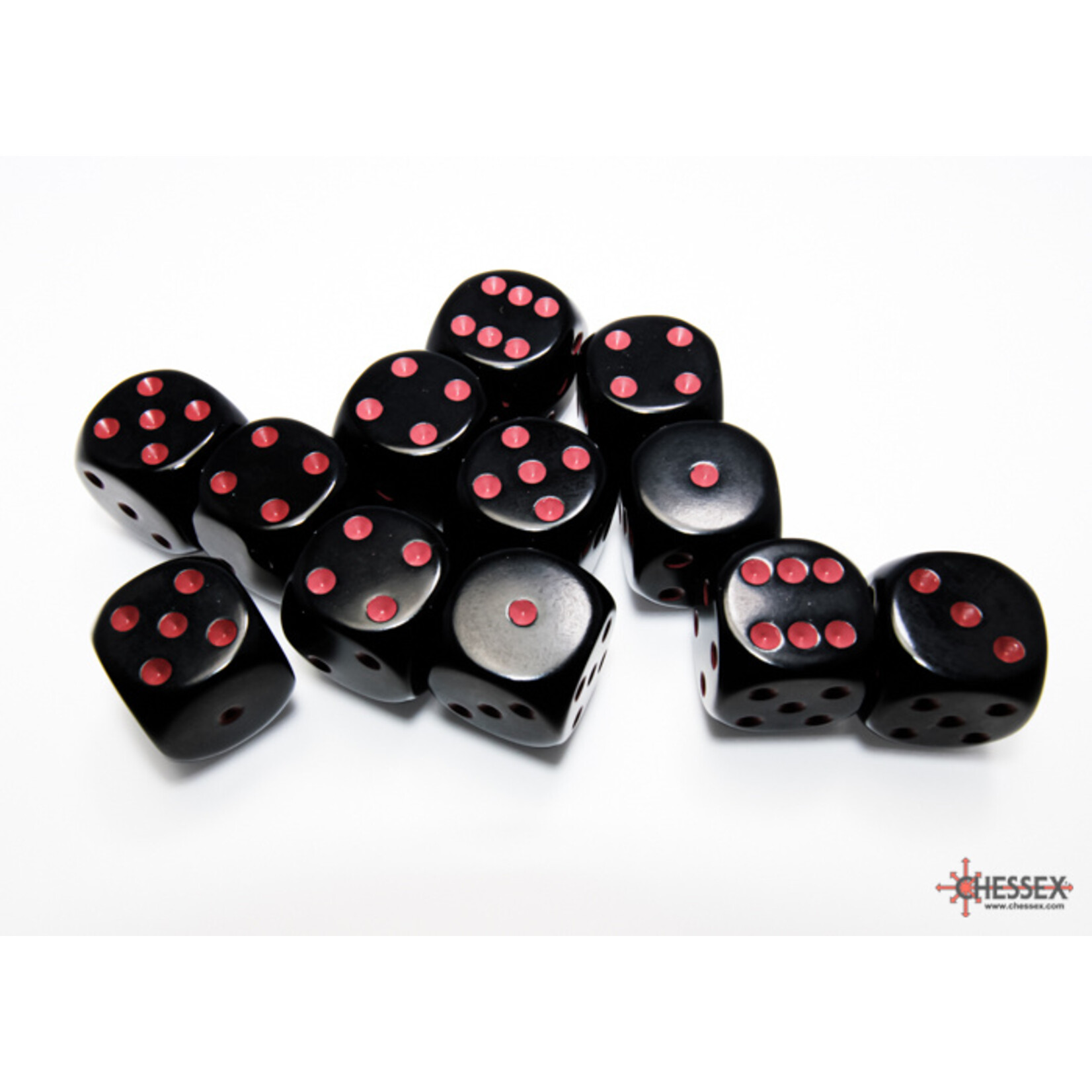 Chessex Opaque Black/red 16mm d6 Dice Block (12 dice)