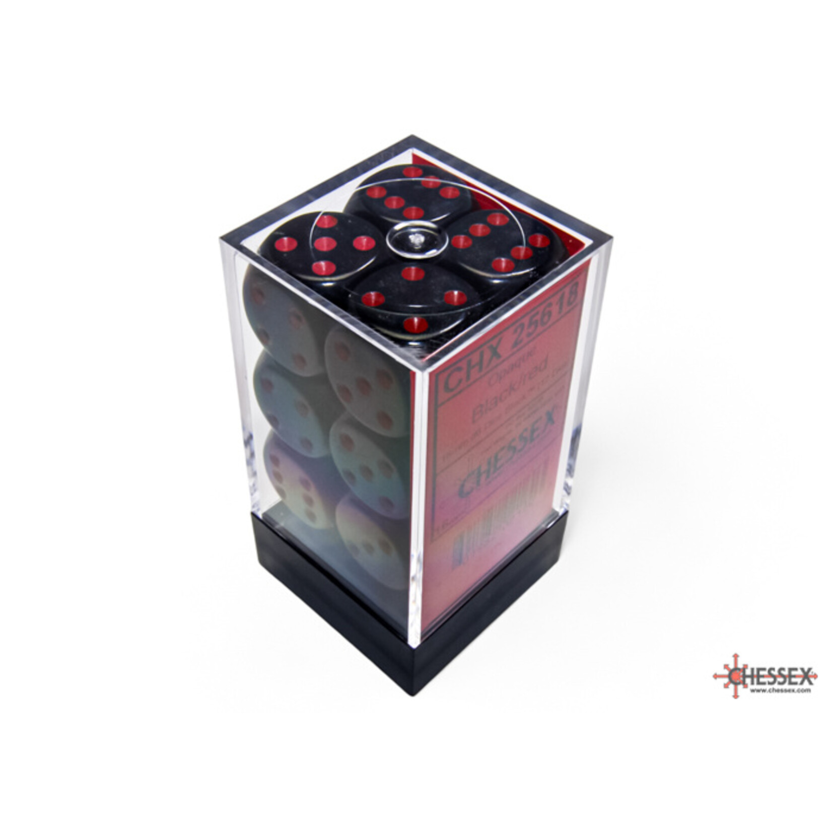 Chessex Opaque Black/red 16mm d6 Dice Block (12 dice)
