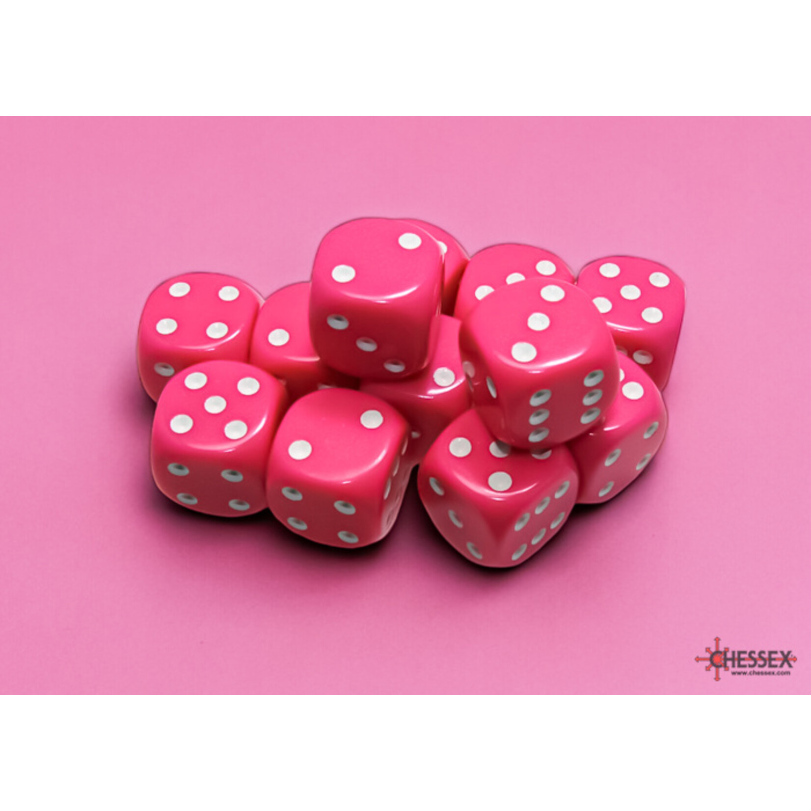 Chessex Opaque Pink/white 16mm d6 Dice Block (12 dice)