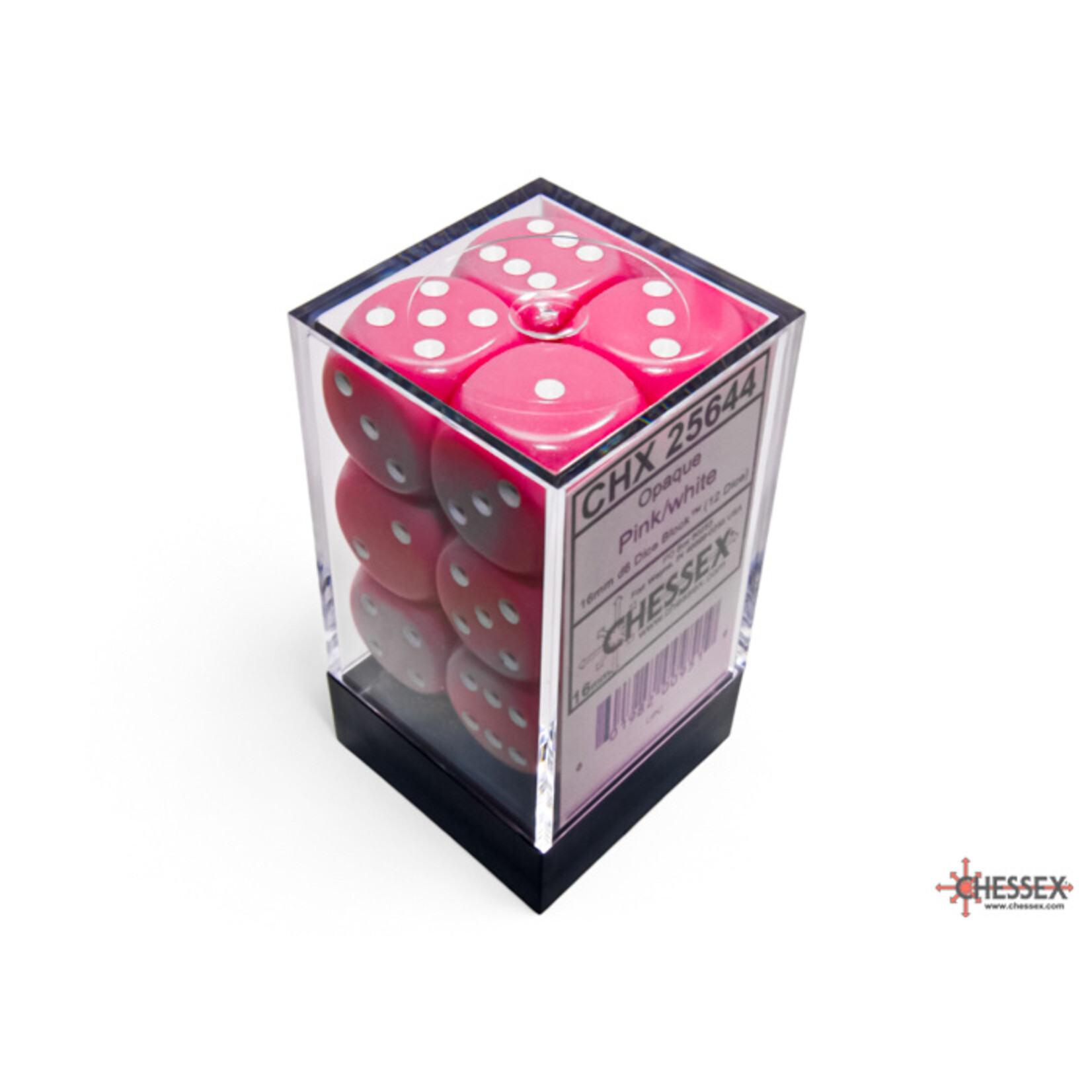 Chessex Opaque Pink/white 16mm d6 Dice Block (12 dice)