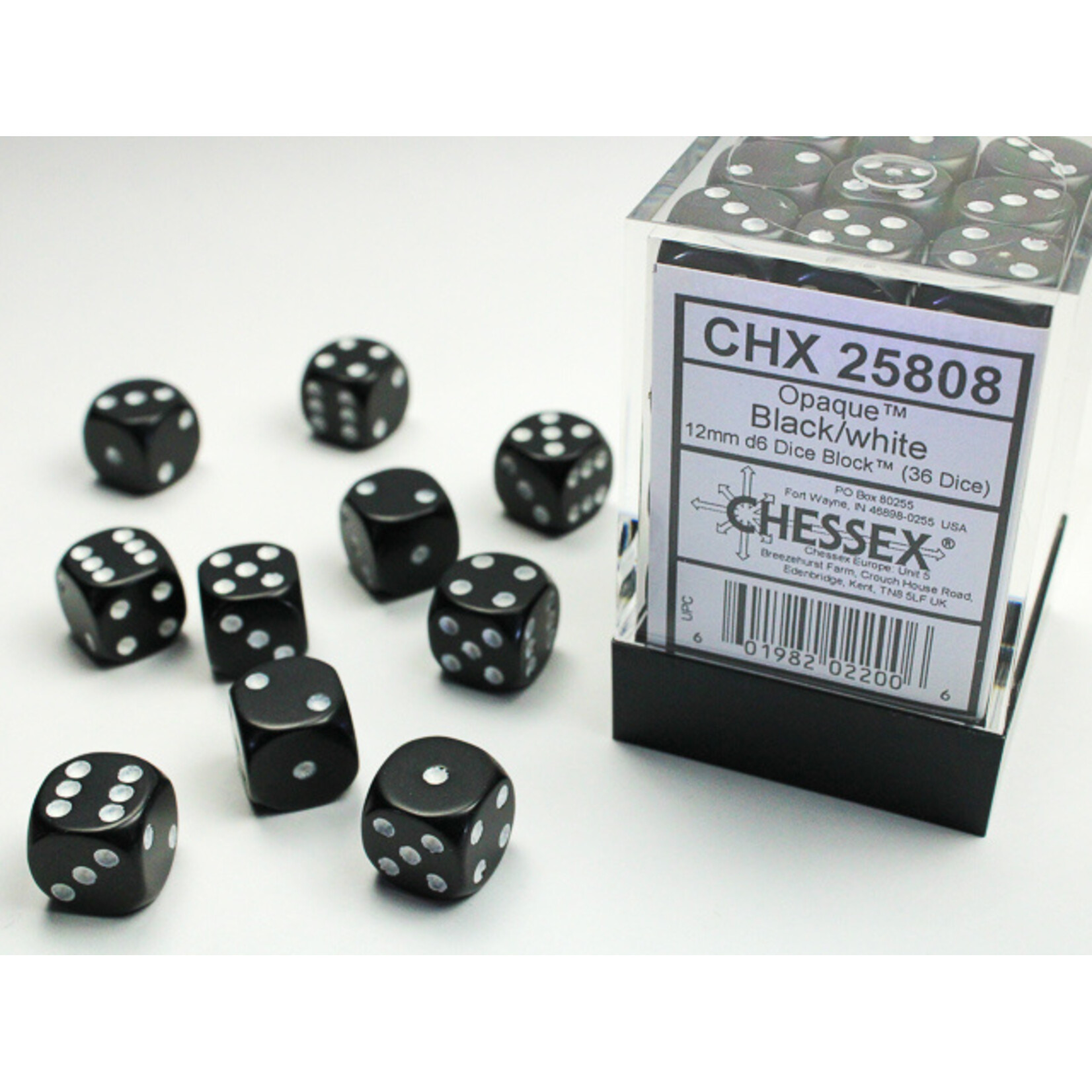 Chessex Opaque Black/white 12mm d6 Dice Block (36 dice)