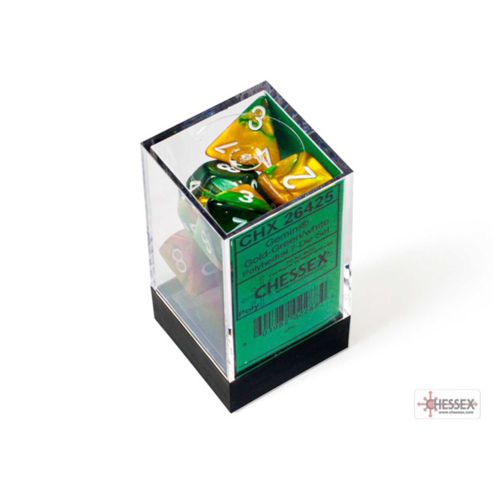 Chessex Gemini Gold-Green/white Polyhedral 7-Dice Set