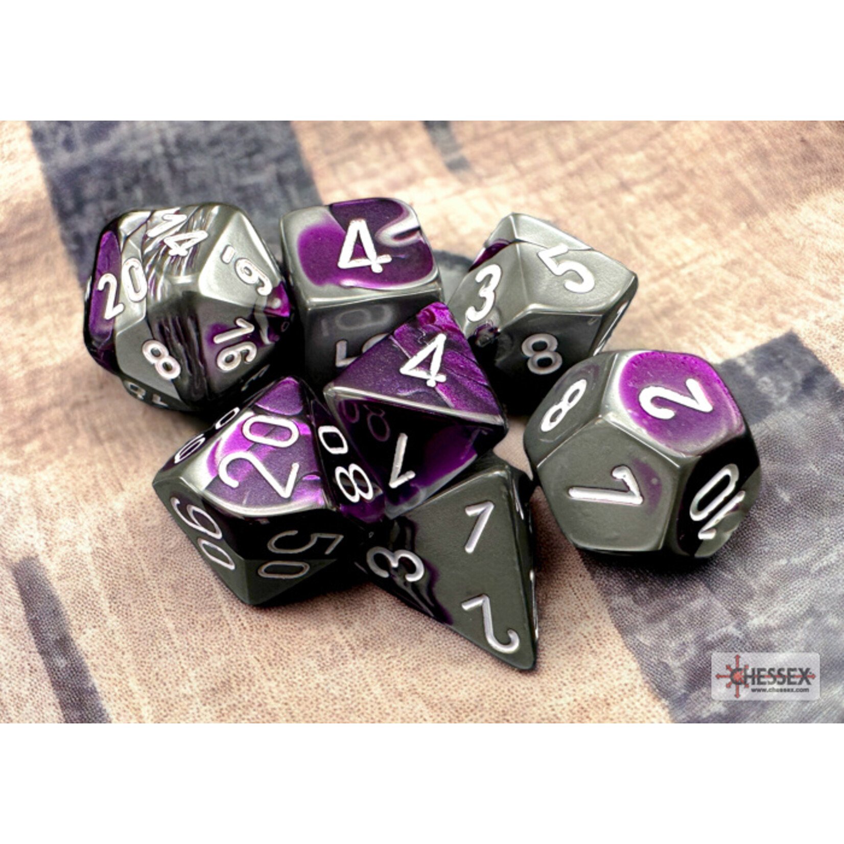 Chessex Gemini Purple-Steel/white Polyhedral 7-Dice Set