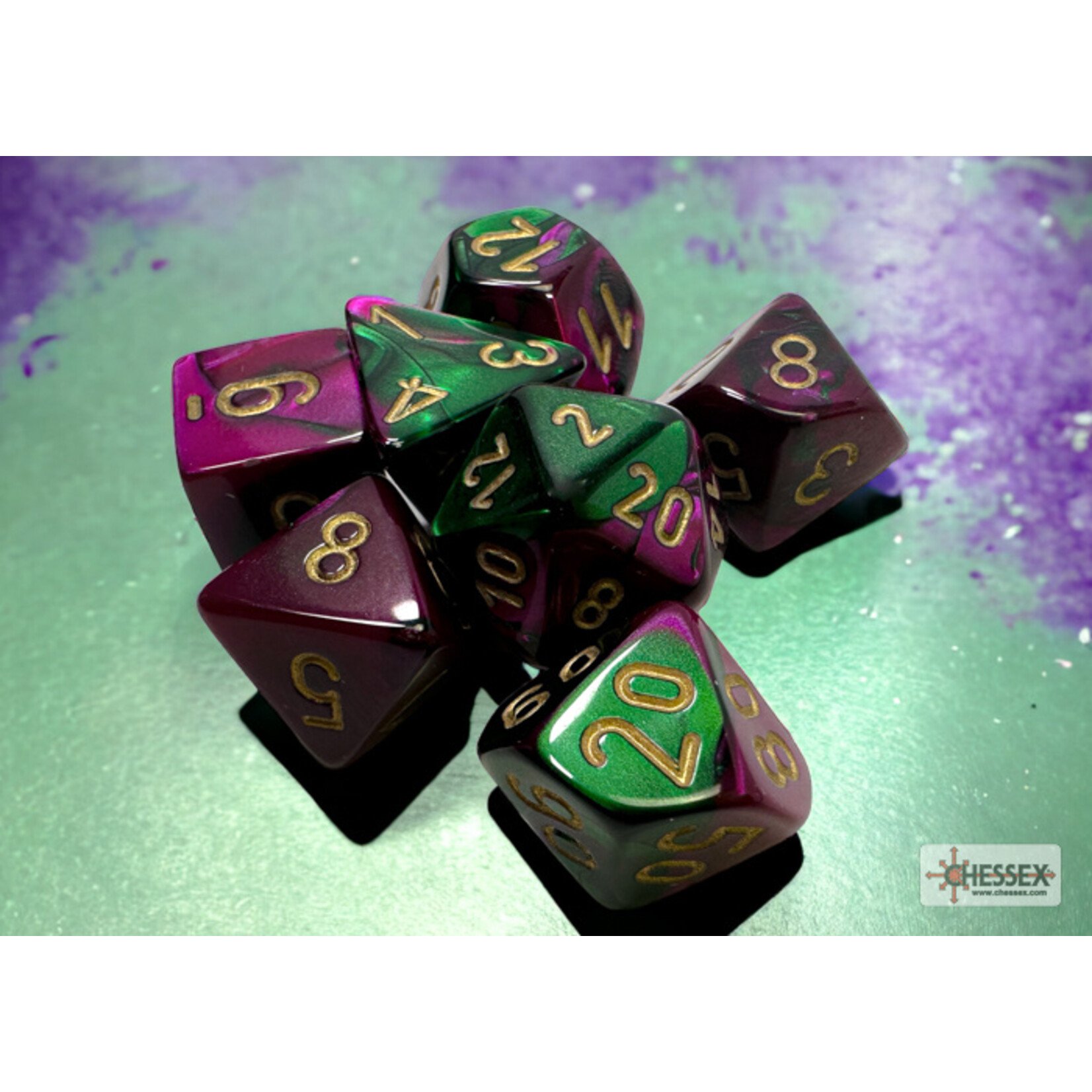 Chessex Gemini Green-Purple/gold Polyhedral 7-Dice Set
