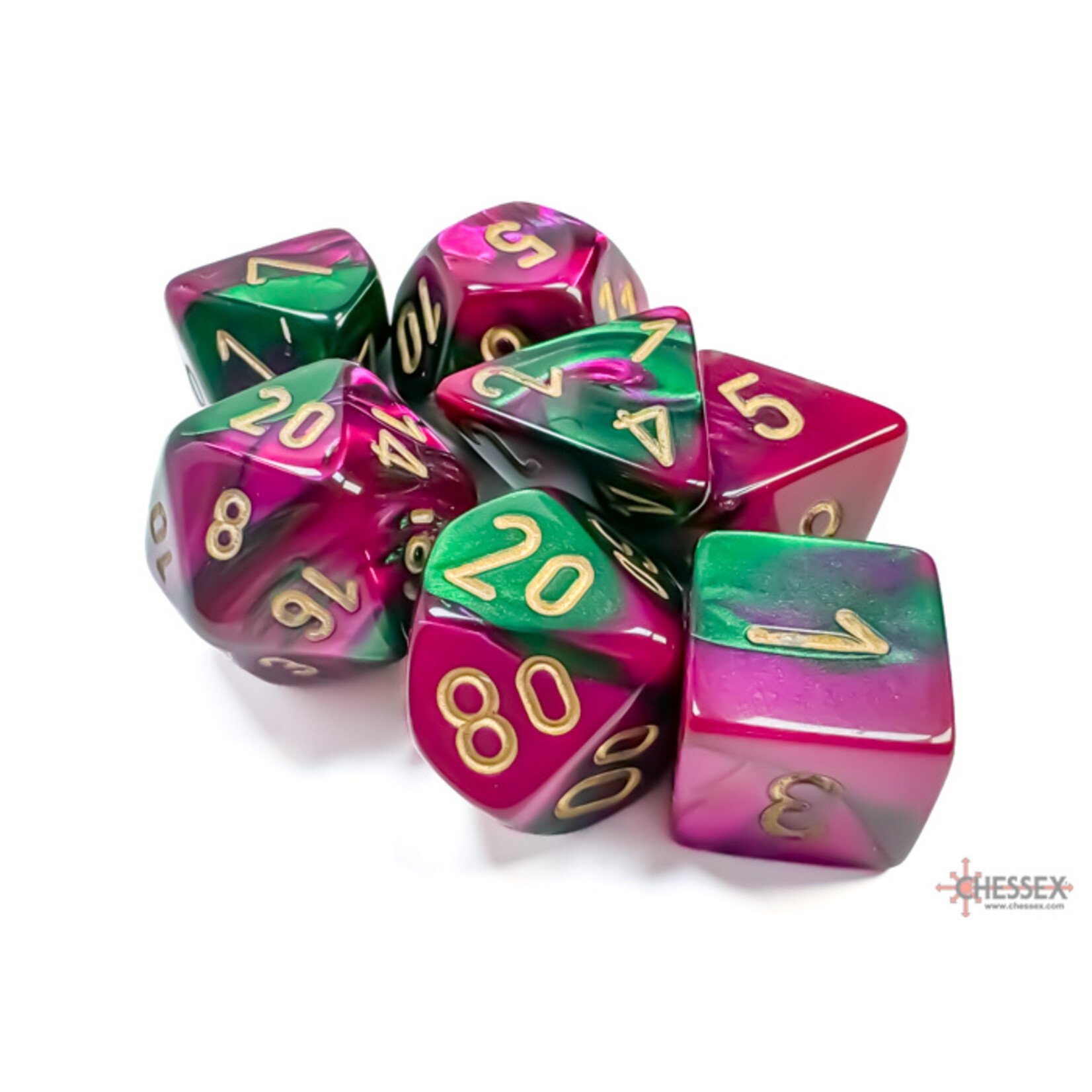 Chessex Gemini Green-Purple/gold Polyhedral 7-Dice Set