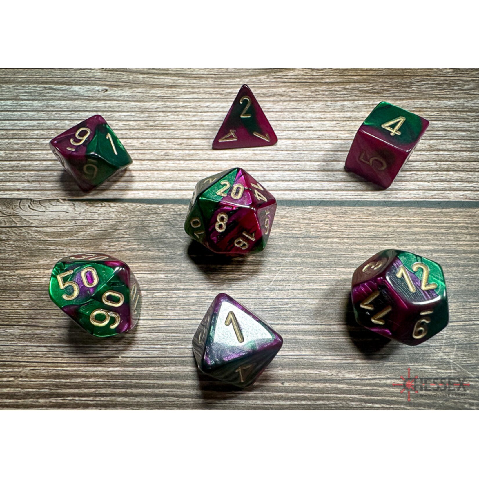 Chessex Gemini Green-Purple/gold Polyhedral 7-Dice Set