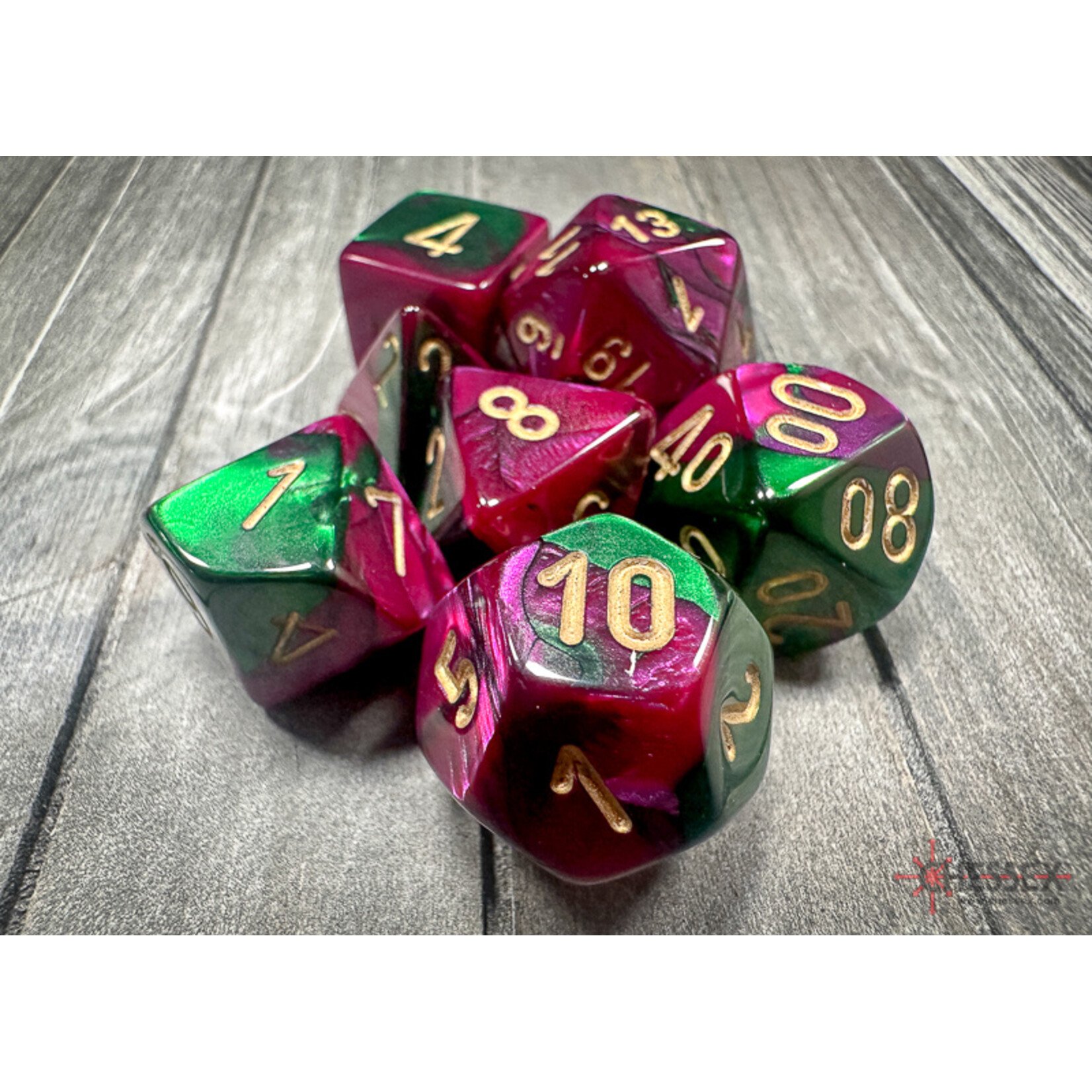 Chessex Gemini Green-Purple/gold Polyhedral 7-Dice Set