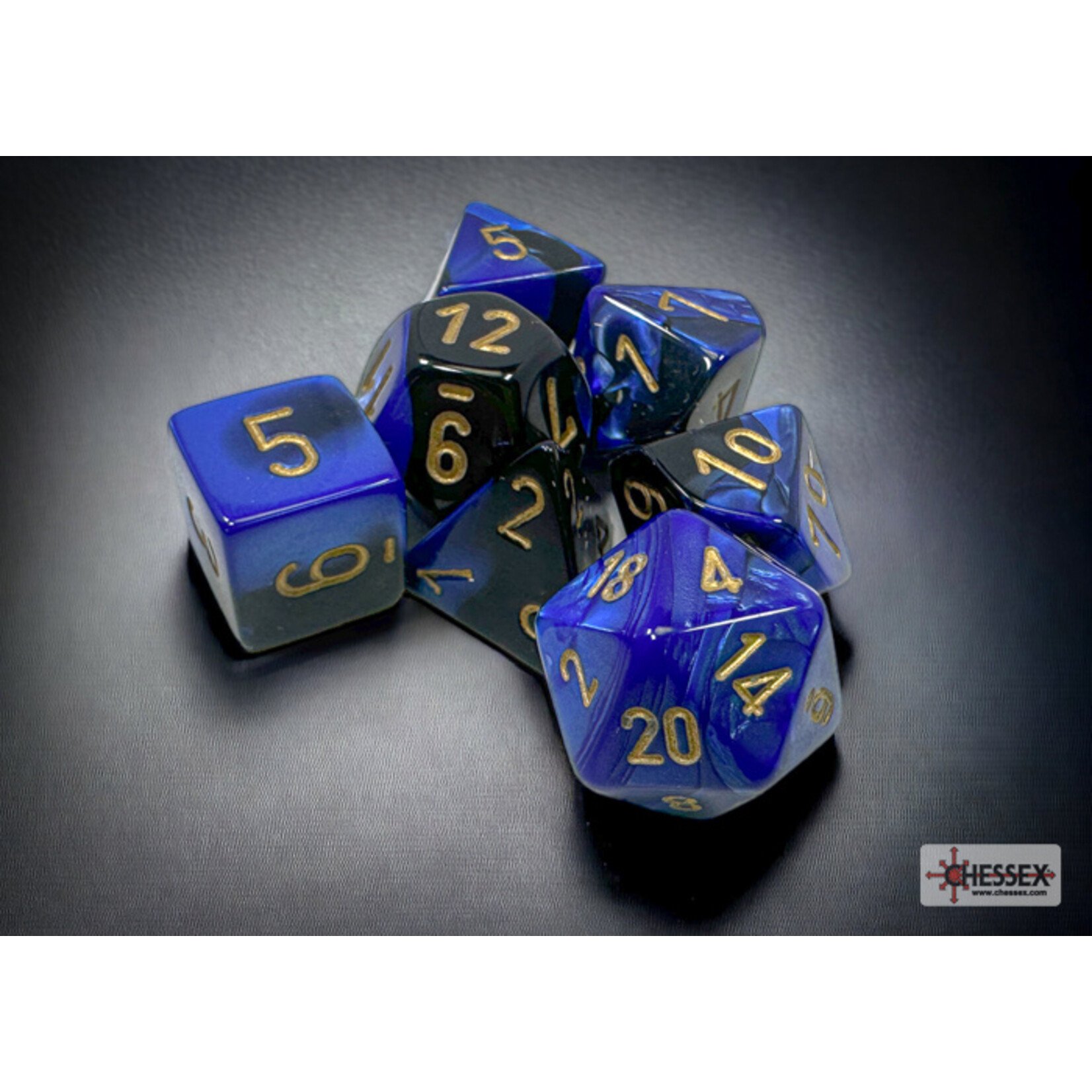 Chessex Gemini Black-Blue/gold Polyhedral 7-Dice Set