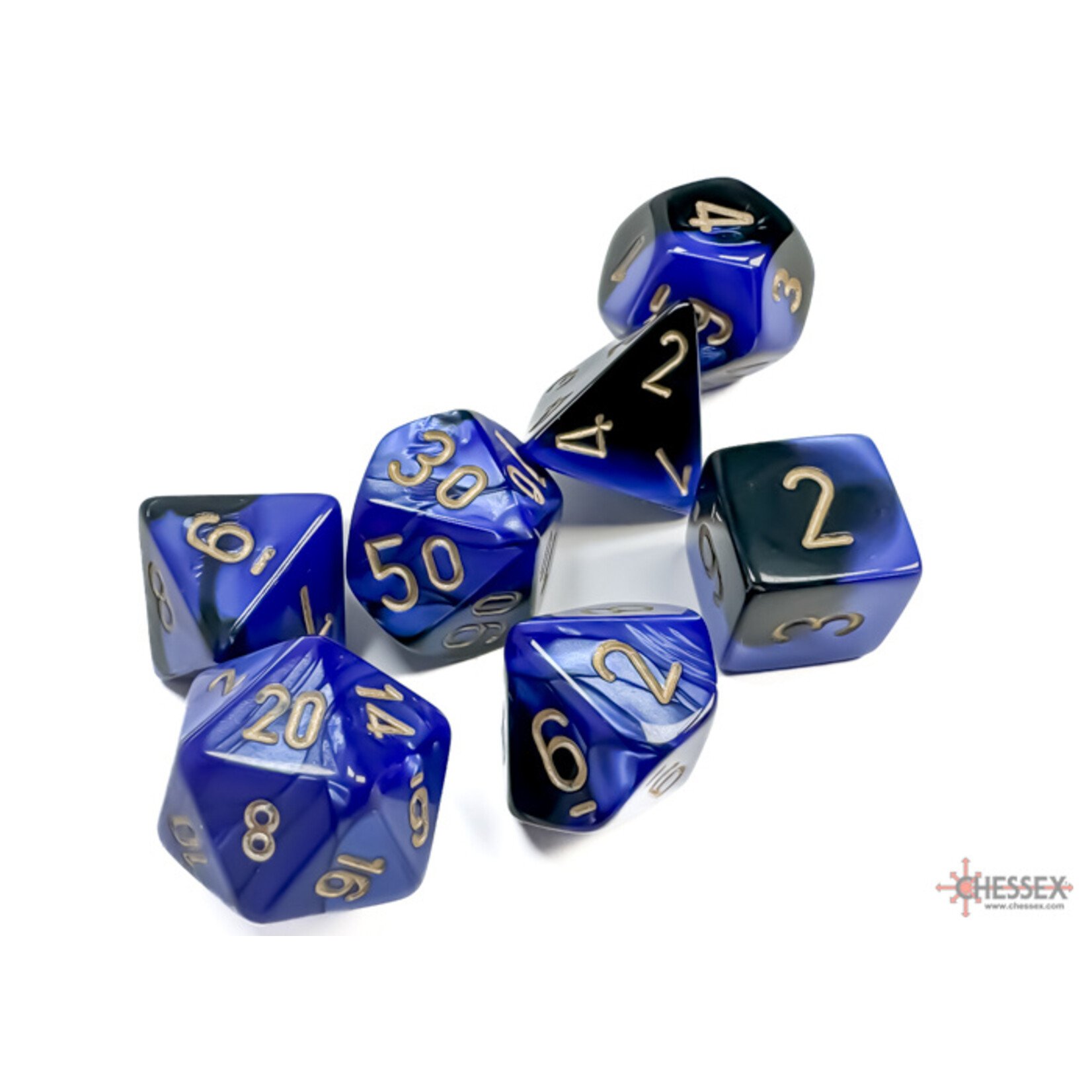 Chessex Gemini Black-Blue/gold Polyhedral 7-Dice Set