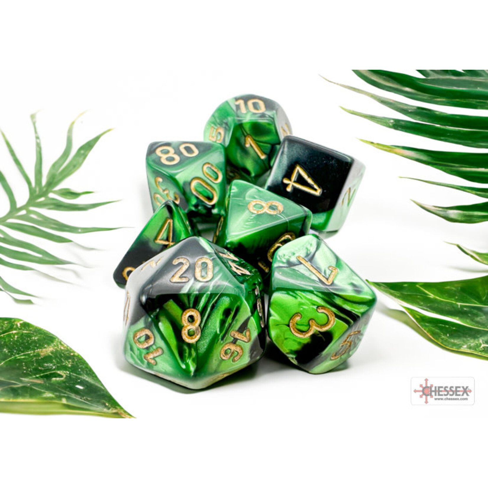 Chessex Gemini Black-Green/gold Polyhedral 7-Dice Set