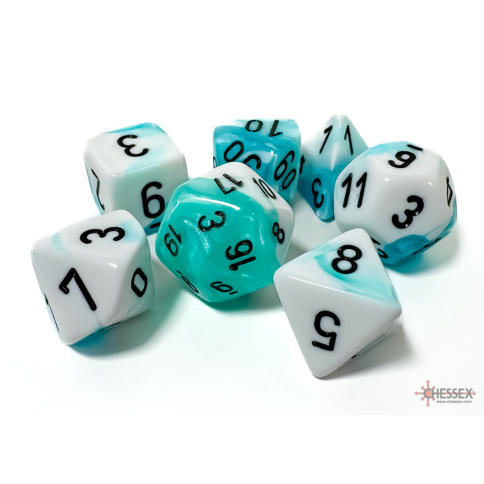 Chessex Gemini Teal-White/black Polyhedral 7-Dice Set