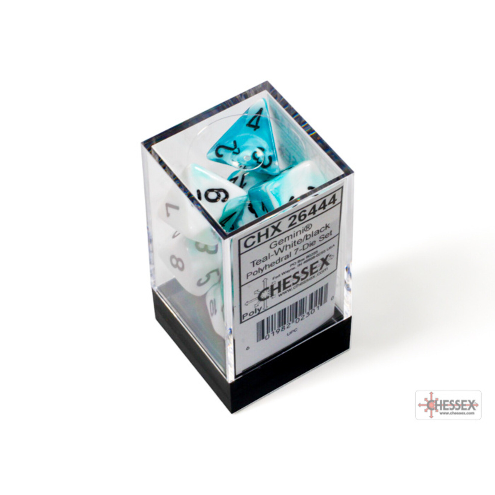 Chessex Gemini Teal-White/black Polyhedral 7-Dice Set