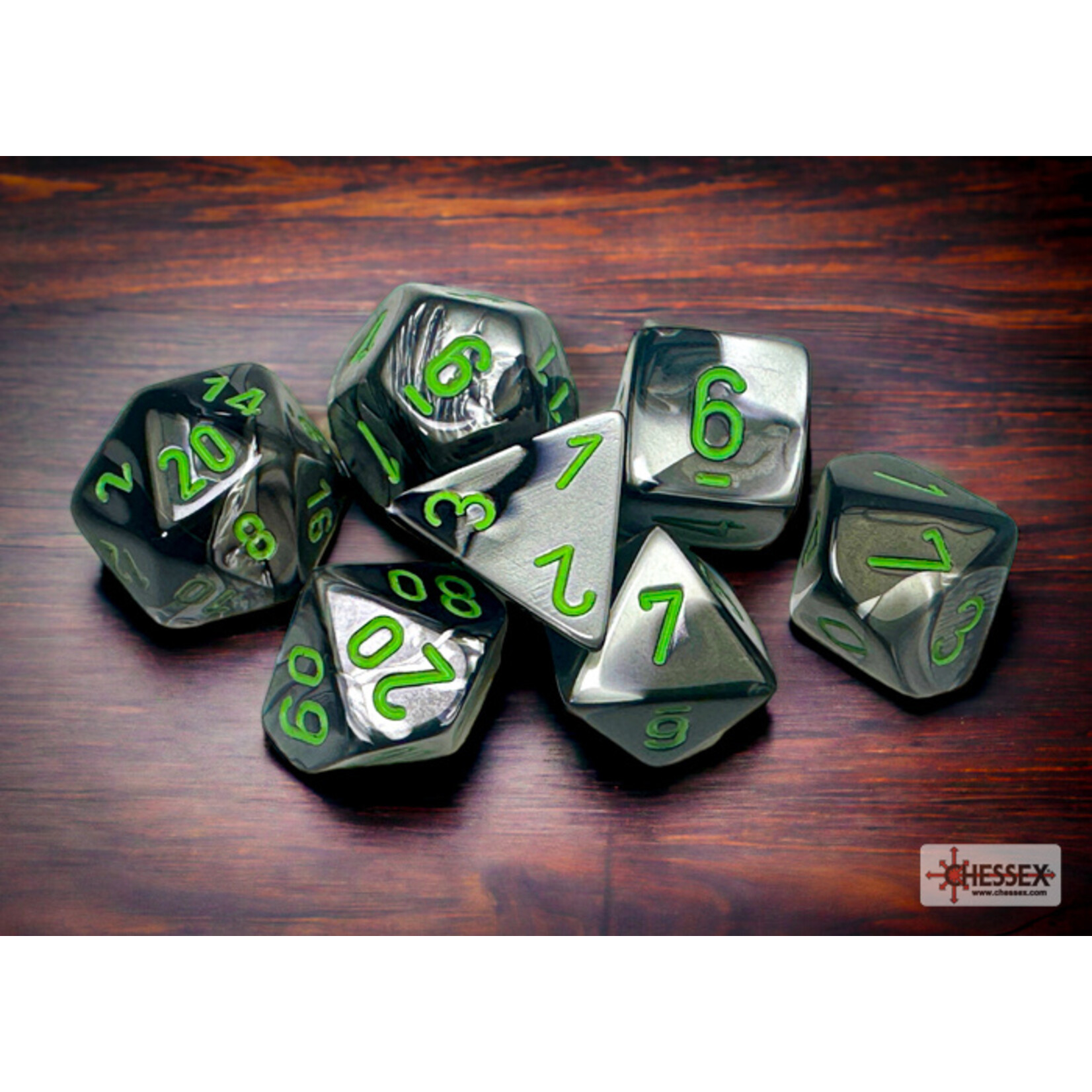 Chessex Gemini Black-Grey/green Polyhedral 7-Dice Set
