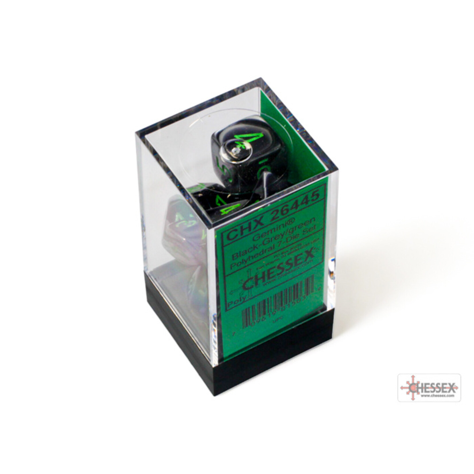 Chessex Gemini Black-Grey/green Polyhedral 7-Dice Set